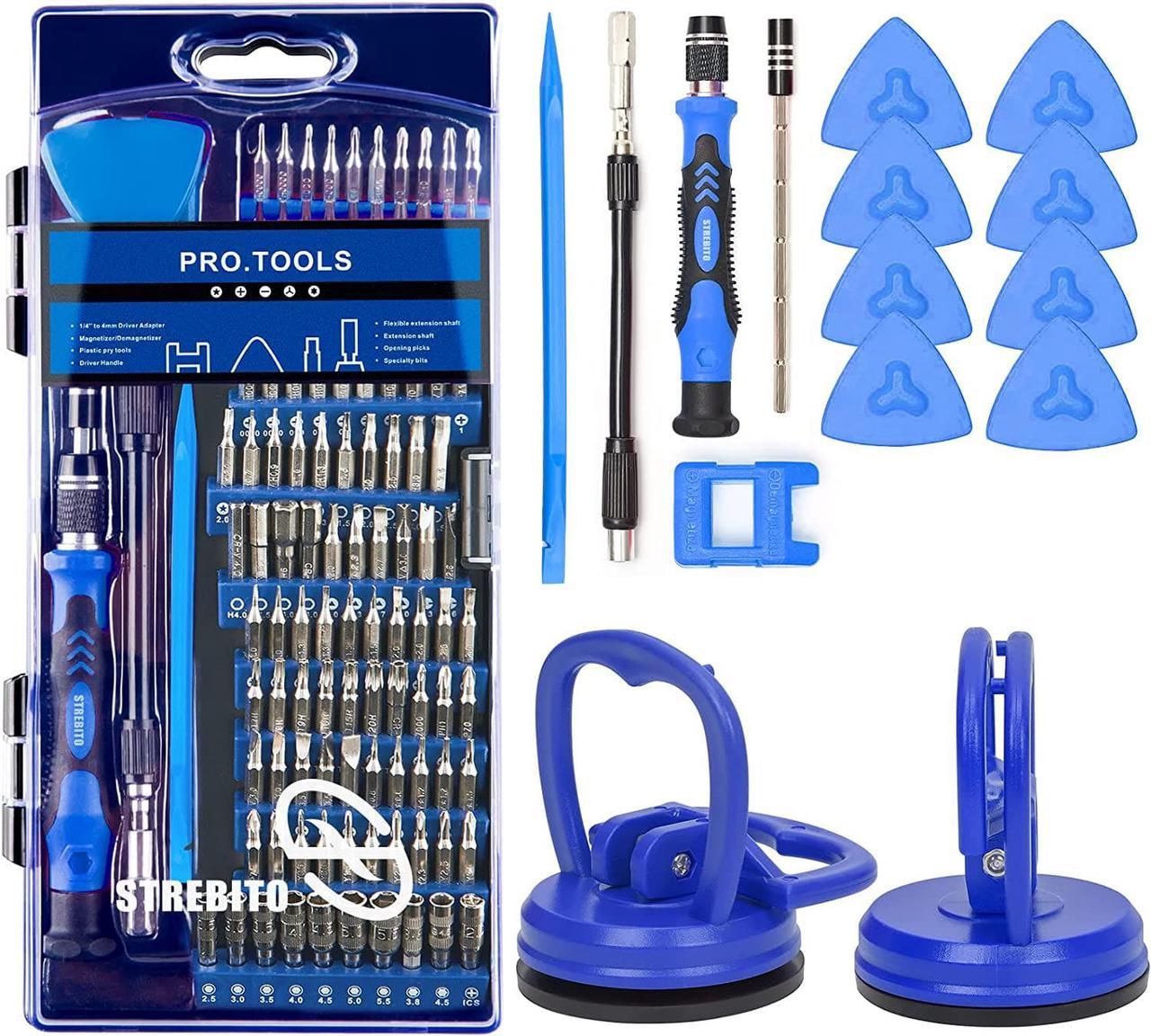 Precision Screwdriver Set 124-Piece + 2-Piece Suction Cups Bundle, LCD Screen Remover for Computer, iPhone, Laptop, Cell Phone, Macbook, PS4/5, Tablet Electronics Repair