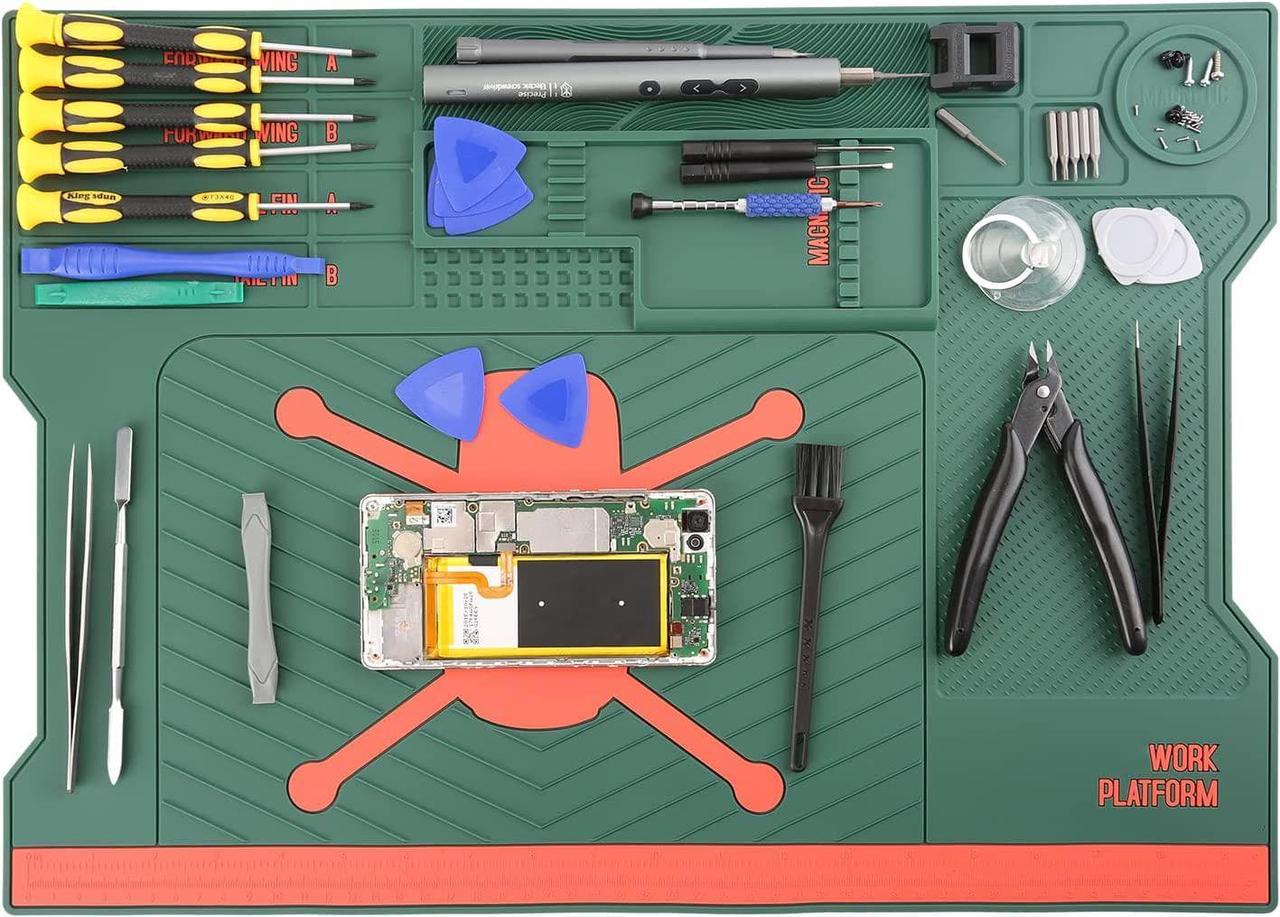 UF-TOOLS 4.5 MM Thicken Silicone Electronics Work Mat, 20.3 x 14.4 Inch Large Soldering Mat Heat Insulation Anti-Static Magnetic Work Station for Soldering Iron, Phone, Computer, Watch Repair