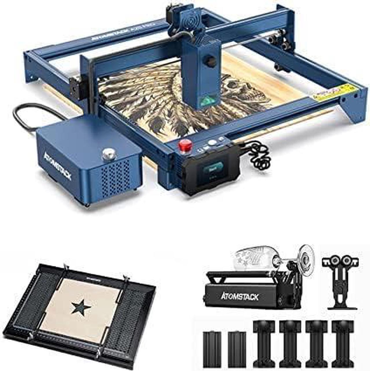 ATOMSTACK A20 Pro Laser Engraver 130W, 20W Optical Power Laser Cutter with F30 Pro Air Assist Kit, R3 Pro Rotary Roller and F2 Laser Honeycomb Working Table, Engraving Area 400x400mm