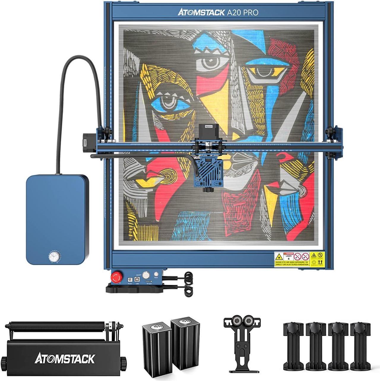 ATOMSTACK A20 Pro Laser Engraver 130W, 20W Optical Power Laser Cutter with F30 Pro Air Assist Kit, Terminal Control Panel and R3 Pro Laser Rotary Roller, Engraving Area 400x400mm