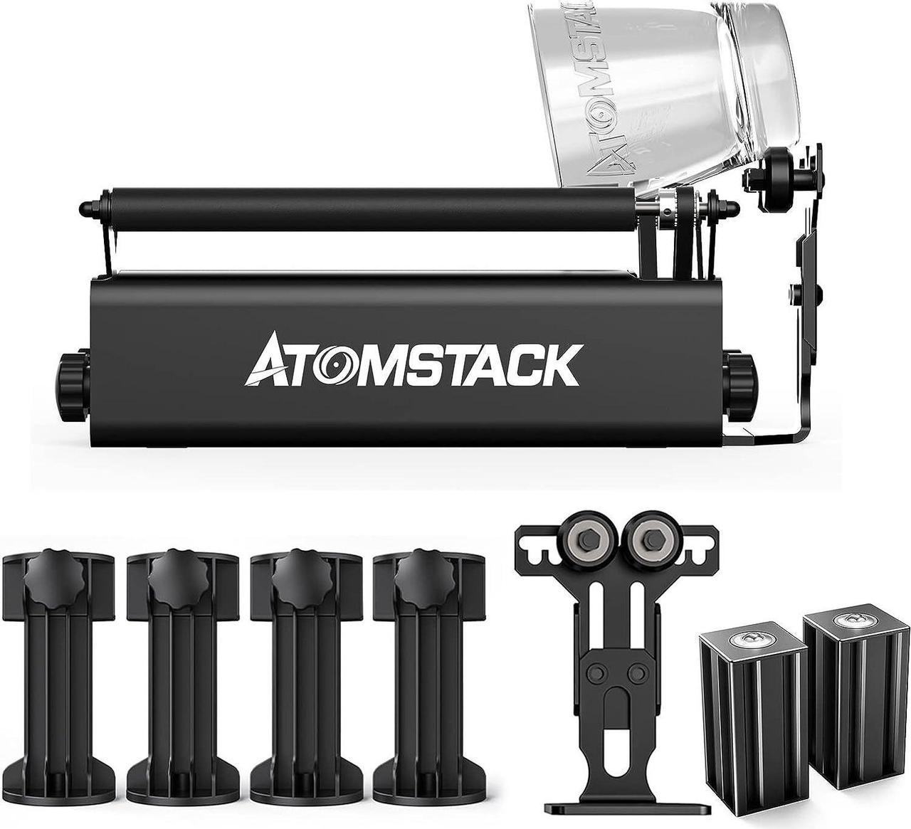 ATOMSTACK R3 Pro Laser Rotary Roller, Laser Engraver Y-axis Rotary Roller for 360° Engraving Cylindrical Objects with 4 Heightening Columns, 2 Support Shaft and 1 Support Frame