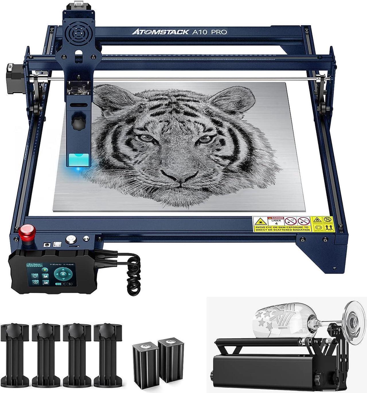 ATOMSTACK A10 Pro Laser Engraver and R3 Pro Rotary Roller, 10W High Precision Laser Engraving Machine and Laser Cutter for Wood Metal with Terminal Panel for Offline Engraving, 16.14'' x 15.75''