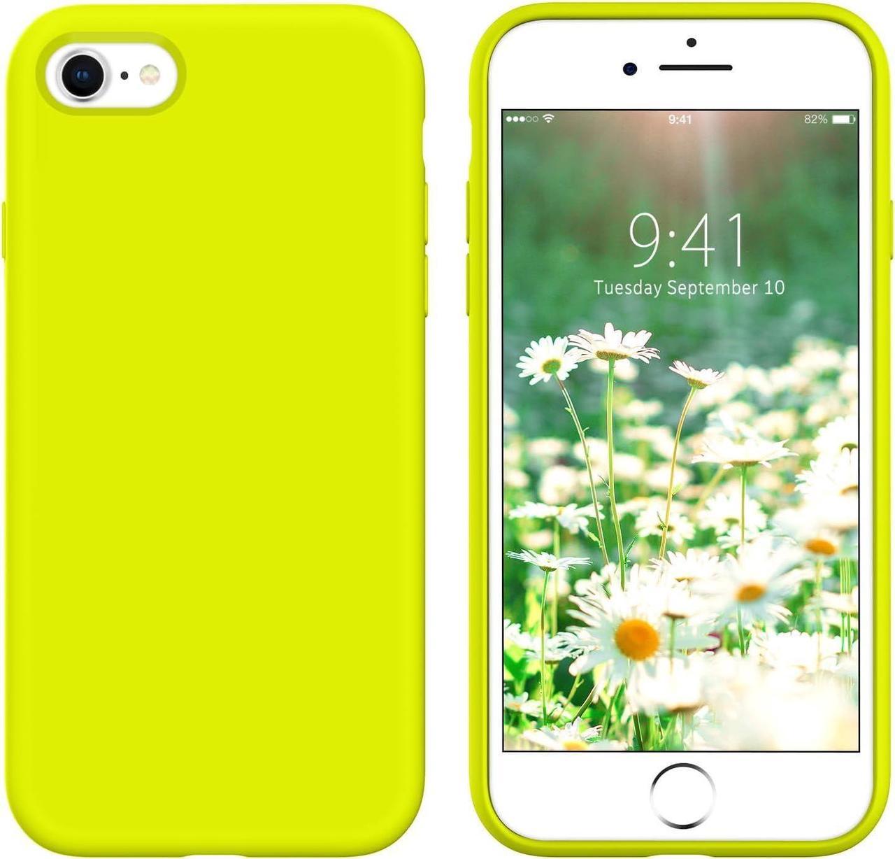 Case for iPhone SE 2022, iPhone SE 2020 Case, iPhone 8 Case, iPhone 7 Case Slim Fit Liquid Silicone Soft Shockproof Protective Phone Cover for iPhone SE 3rd/2nd Gen 4.7 Inch, Fluorescent Green