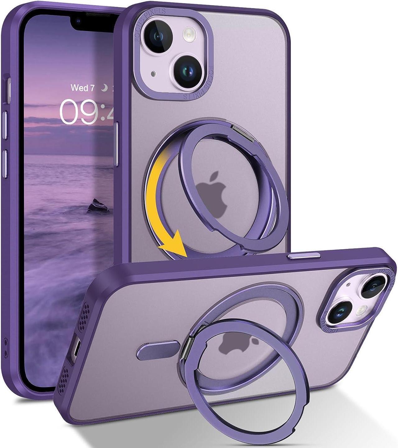 Case for iPhone 14/13, Magnetic Case [Compatible with Magsafe] with 360° Rotatable Ring Holder Invisible Stand Slim Translucent Men Women Shockproof Protective Phone Cover 6.1 Inch,Purple