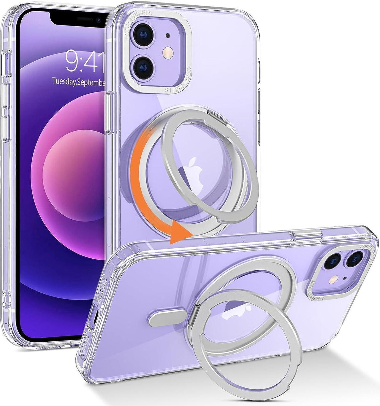 Case for iPhone 12/12 Pro, Magnetic Case [Compatible with Magsafe] with 360° Rotatable Ring Holder Invisible Stand Slim Transparent Men Women Shockproof Protective Phone Cover 6.1 Inch, Clear