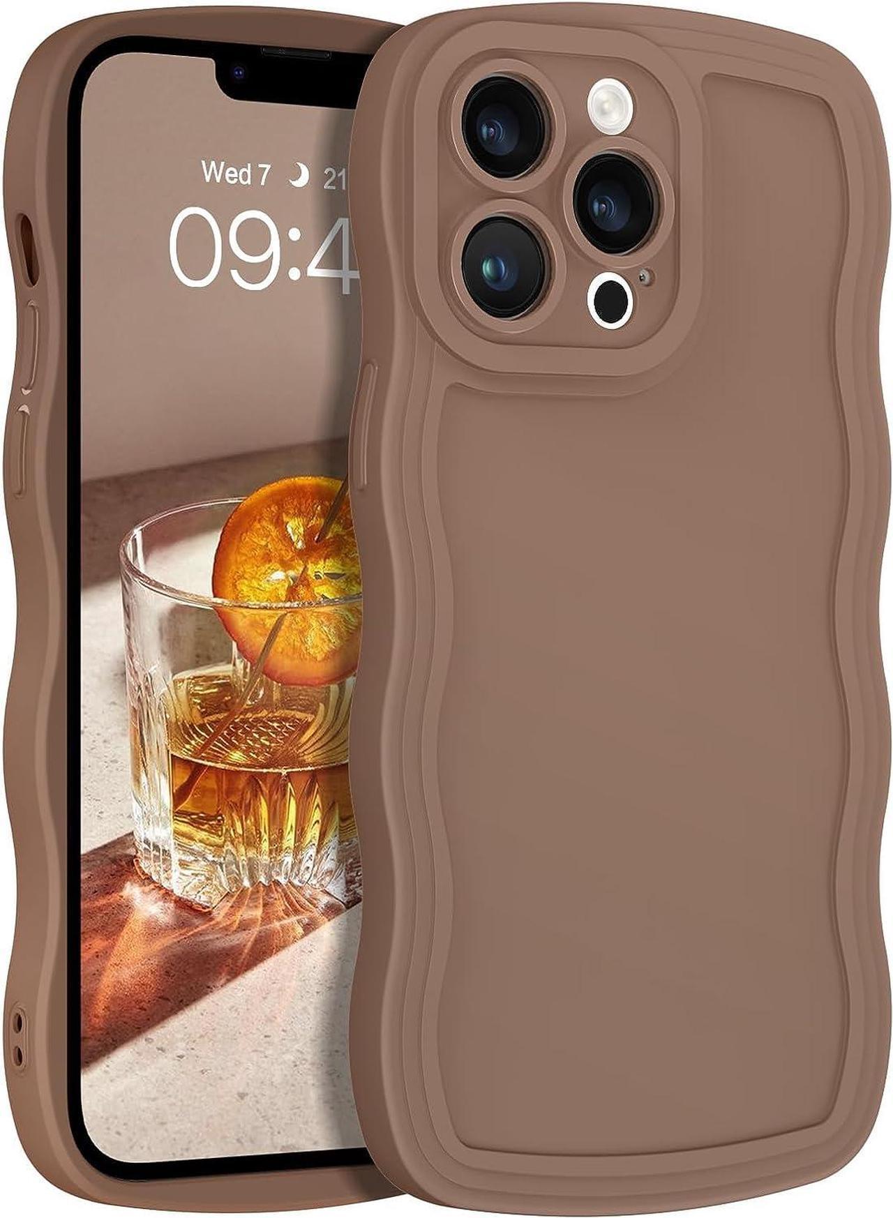 Designed for iPhone 13 Pro Max Case, Brown Soft Silicone Gel Rubber Phone Cover, Cute Curly Wave Frame Shape Slim TPU Bumper Women Girly Shockproof Protective Case 6.7 Inch, Khaki