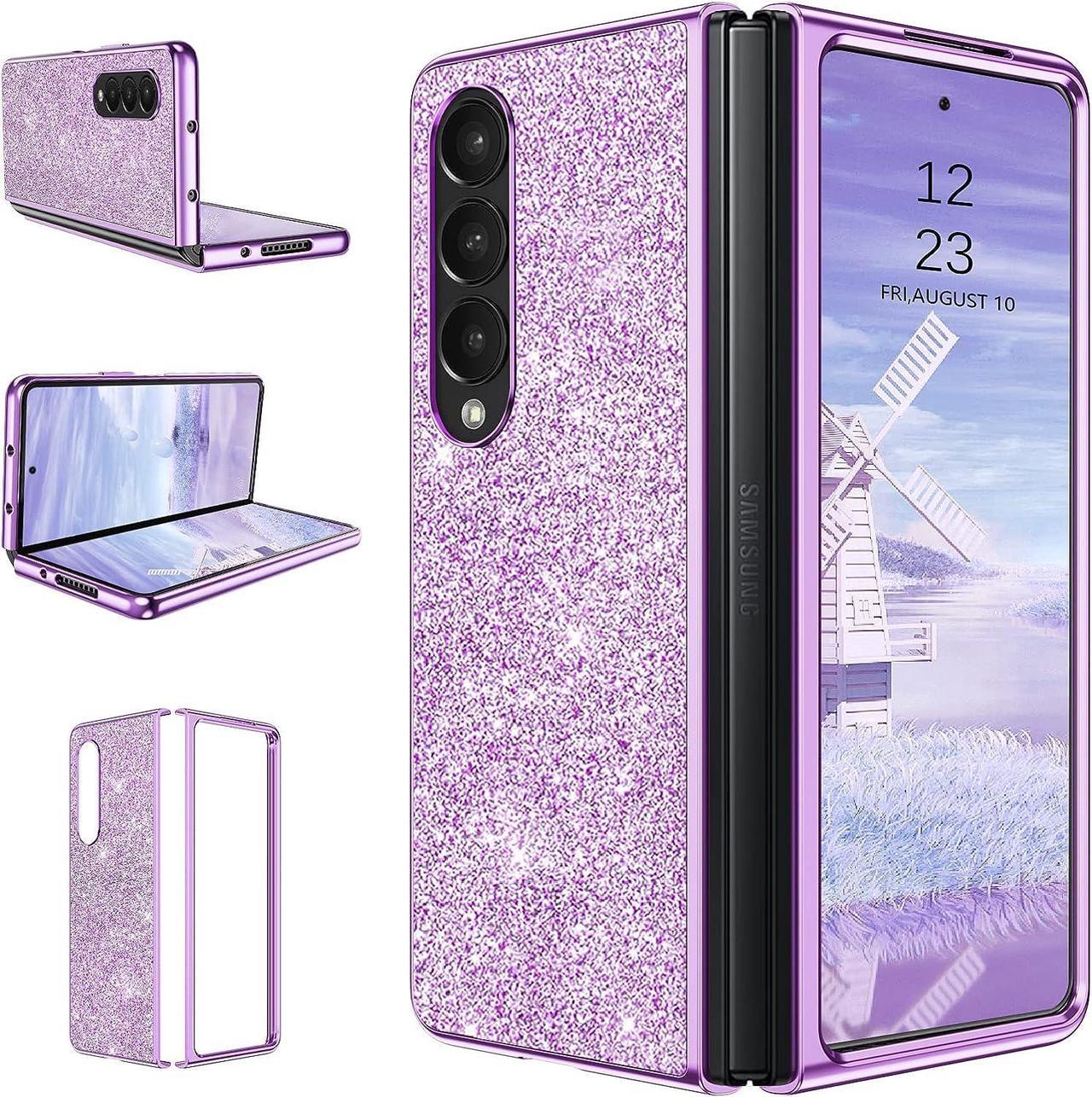 Case for Samsung Galaxy Z Fold 4 5G, Galaxy Z Fold4 Case 7.6 Inch (2022), Glitter Bling Sparkly Shiny Slim Girly Women Girls Soft TPU Hybrid Shockproof Protective Phone Cases Cover, Purple