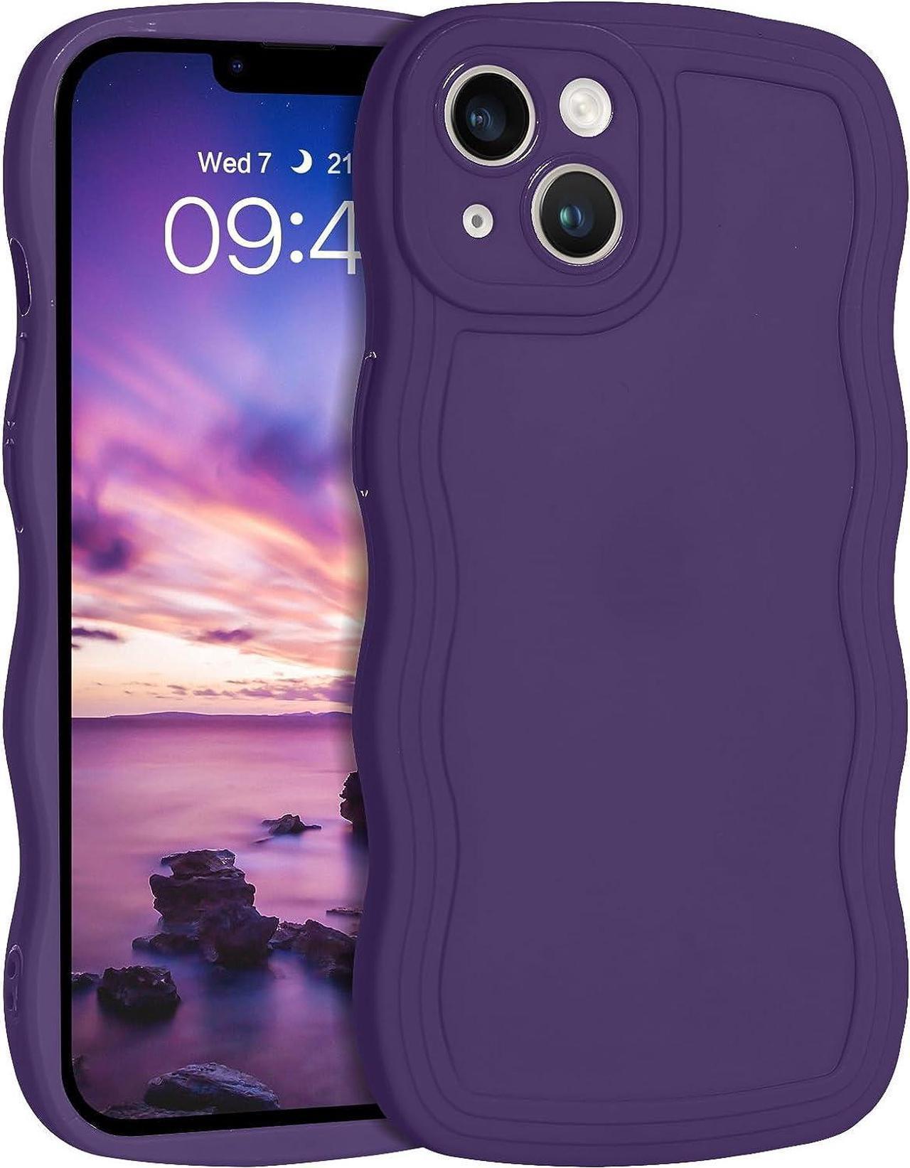 Designed for iPhone 14 Case,Dark Purple Phone Cover, Cute Curly Wave Frame Shape Slim Soft TPU Gel Rubber Bumper Shockproof Protective Phone Cases 6.1 Inch, Purple