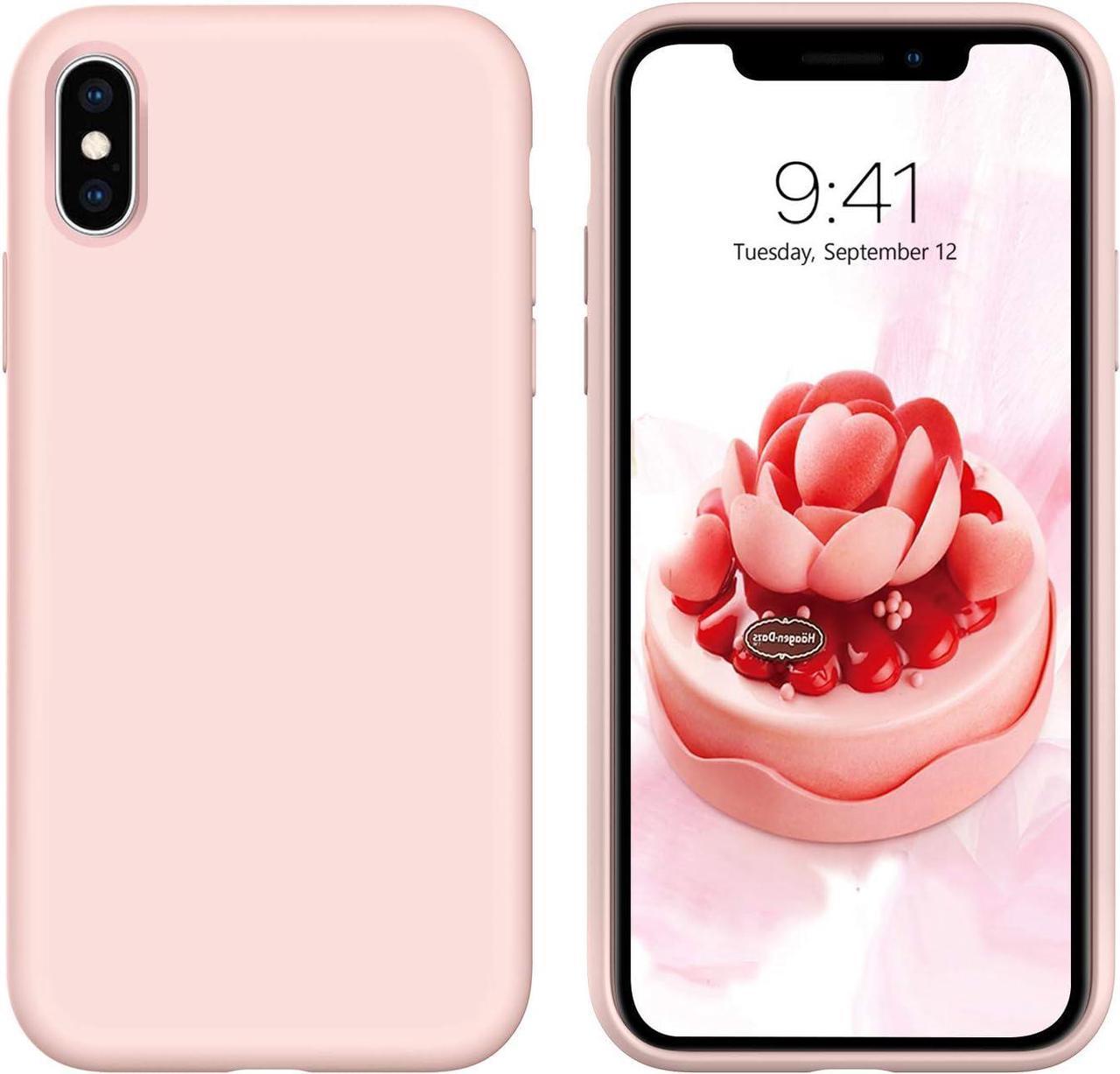 Case for iPhone X/iPhone Xs 5.8 inch Liquid Silicone Women Girls Slim Soft Gel Rubber Microfiber Cloth Lining Cushion Non-Slip Shockproof Protective Phone Case Cover, Light Pink