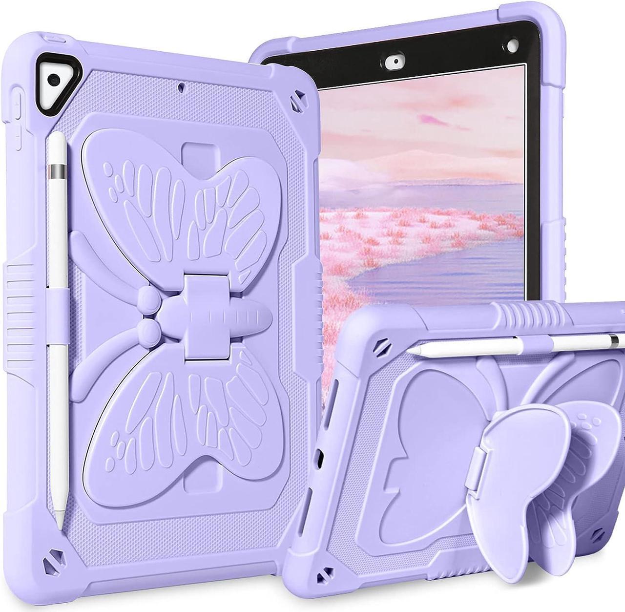 Case for iPad 6th/5th Generation 9.7-Inch 2018/2017, iPad Air 2 Case/iPad Pro 9.7 Case Kids Women Boys Shockproof Protective Tablet Cover with Pencil Holder Butterfly Kickstand,Colorful Green