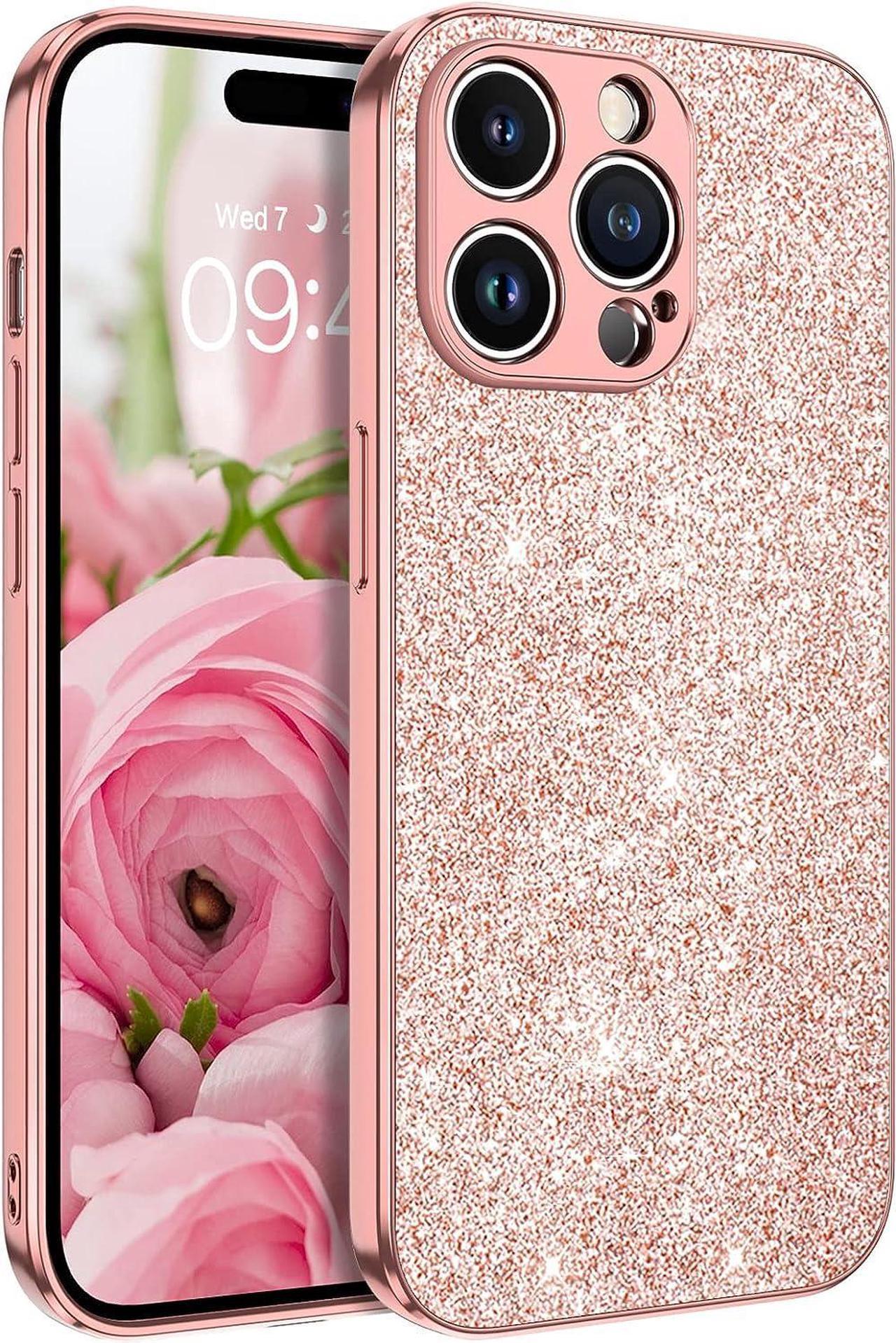 iPhone 14 Pro Max Case 6.7 Inch,Glitter Bling Sparkly Shiny Slim Women Girls Girly Hybrid Shockproof Protective Phone Cases Cover for iPhone 14 Pro Max Case 6.7" (2022 New),Rose Gold/Pink