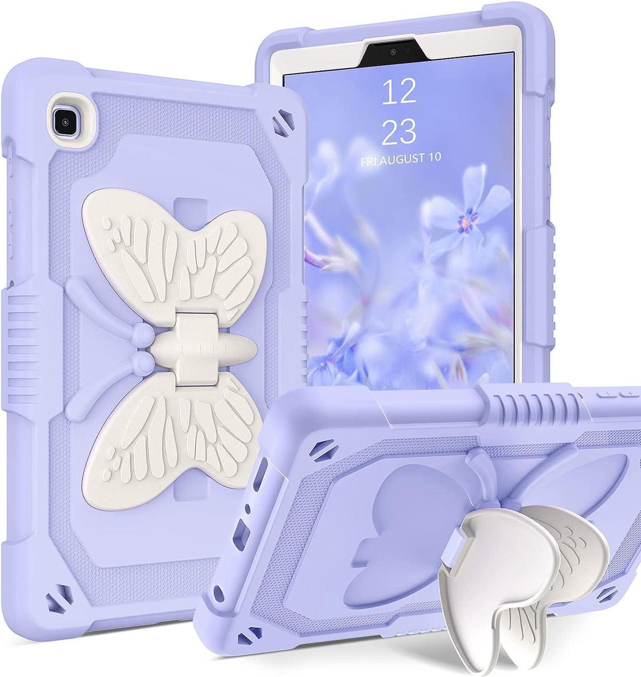 Case for Samsung Galaxy Tab A7 Lite, Galaxy Tab A7 Lite Case 8.7 inch Kids Girls Silicone Butterfly Shockproof Protective Tablet Cover with Kickstand for Tab A7 Lite SM-T225/T220/T227, Purple