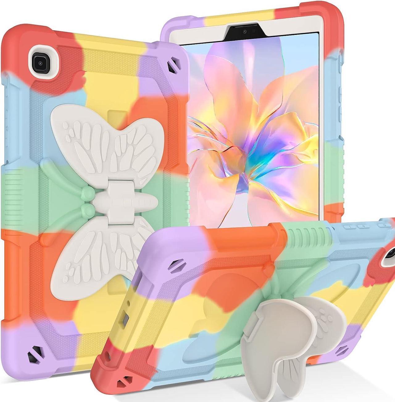 Case for Samsung Galaxy Tab A7 Lite, 8.7 inch Kids Girls Soft Silicone + PC Butterfly Shockproof Protective Cover with Kickstand for Samsung Tab A7 Lite SM-T225/T220/T227, Colorful Red