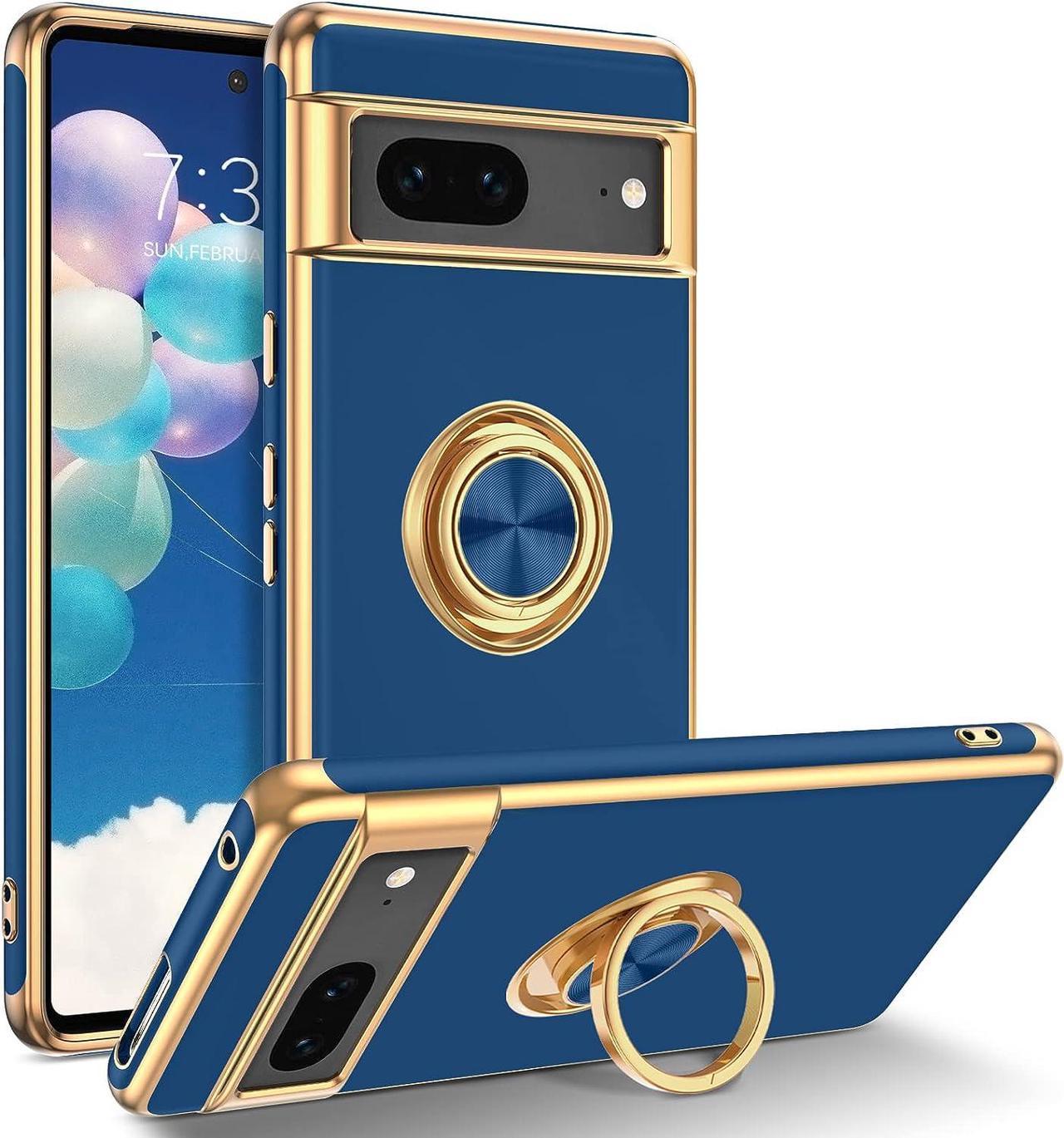 for Google Pixel 7 Case, Pixel 7 Phone Case 6.3 Inch 2022 with 360° Rotatable Ring Holder Stand Magnetic Kickstand Finger Loop Men Women Girls Slim Soft Shockproof Protective Cover, Navy Blue