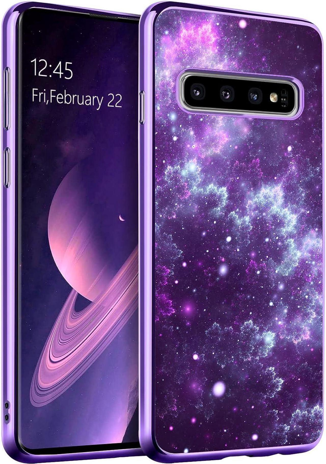 Case for Samsung Galaxy S10 Plus, Slim Nebula Space Pattern Women Girly Glow in The Dark Luminous Hybrid Shockproof Protective Girls Phone Cases Cover for Samsung Galaxy S10 Plus, Space Purple