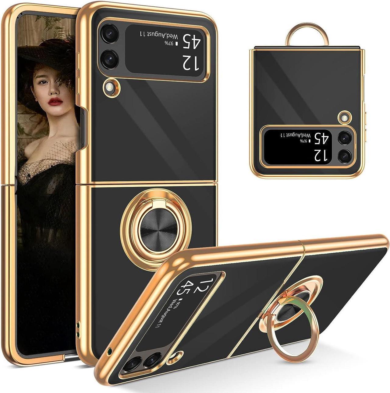 Case for Samsung Galaxy Z Flip 3 5G with Rotatable Ring Holder Magnetic Kickstand Women Girly Slim Soft Shockproof Protective Phone Cover for Samsung Galaxy Z Flip3 5G 6.7 inch 2021,Black