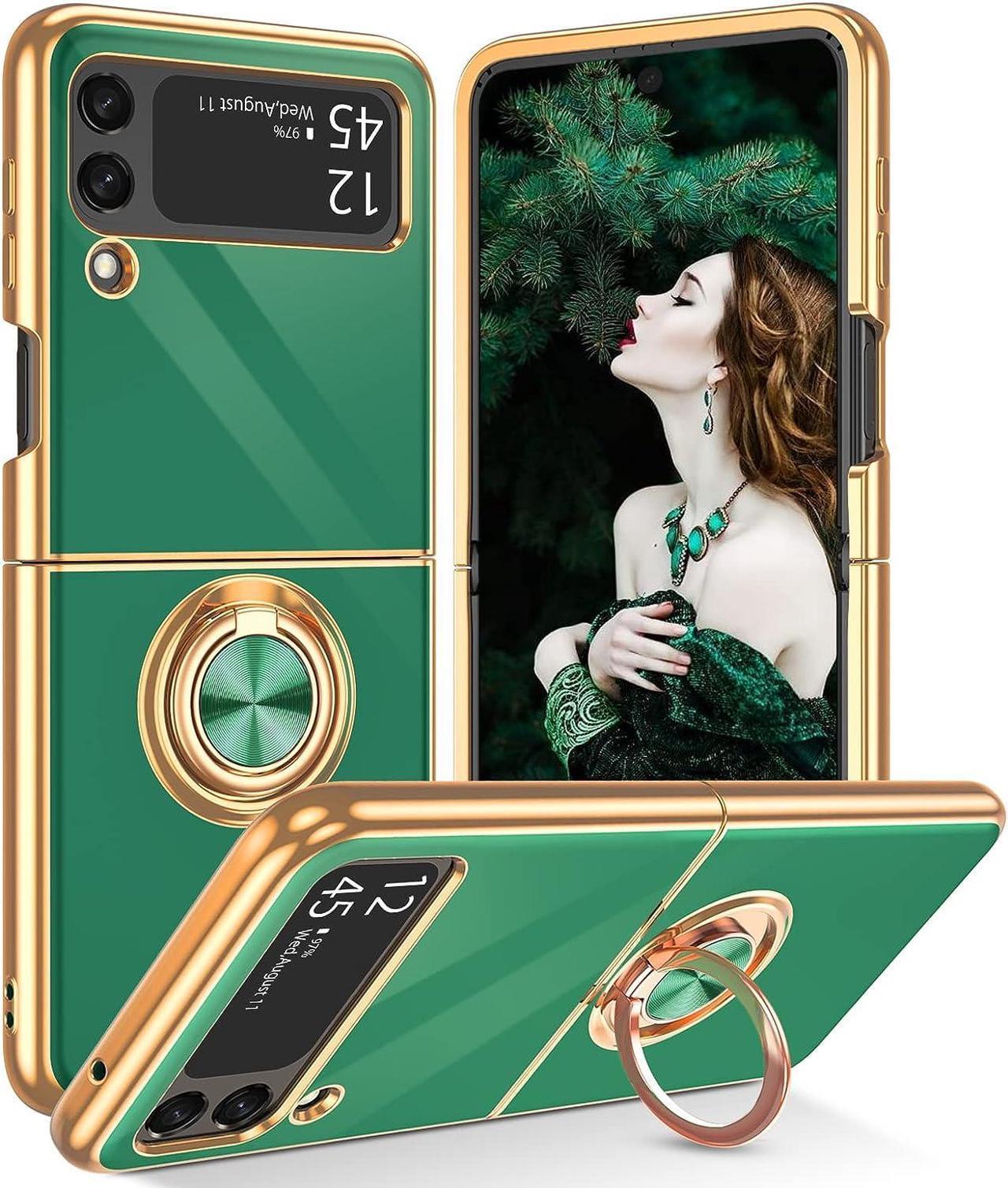 Case for Samsung Galaxy Z Flip 3 5G with Rotatable Ring Holder Magnetic Kickstand Women Girly Slim Soft Shockproof Protective Phone Cases Cover for Galaxy Z Flip3 5G 6.7 inch 2021,Green