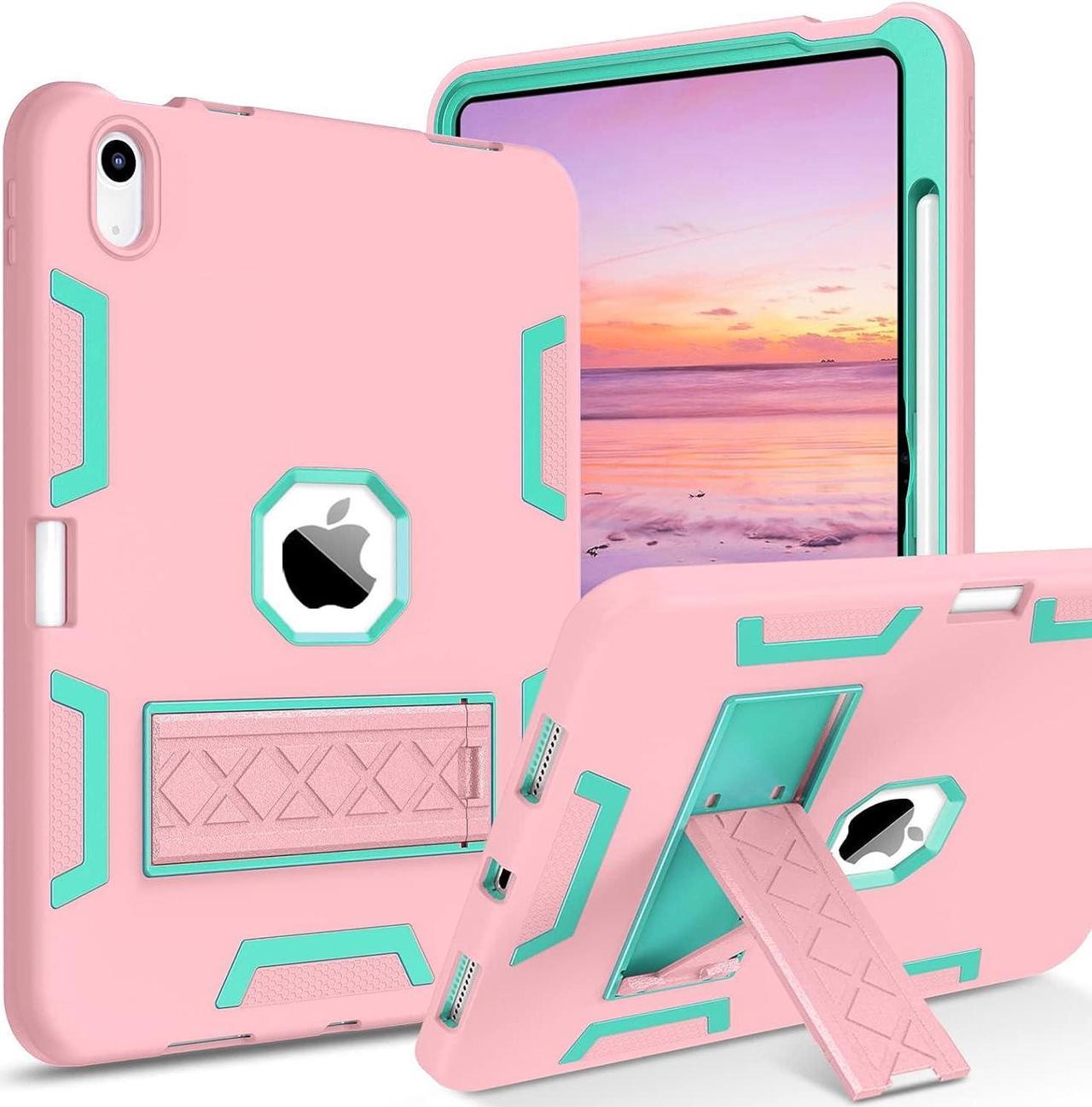 iPad 10th Generation Case,iPad 10.9 Inch Case 2022 with Pencil Holder Kickstand Girls Women Kids Silicone Shockproof Protective Tablet Cover for iPad 10th Gen A2696 A2757 A2777,Pink/Green