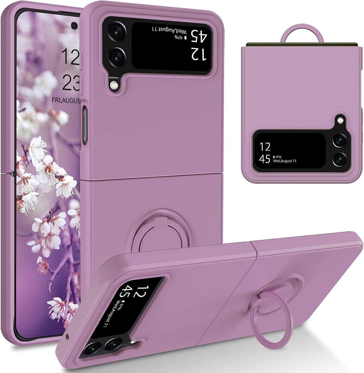 Case for Samsung Galaxy Z Flip 4, Z Flip4 5G Case 6.7 inch, Slim Silicone Cover with 360° Ring Holder Kickstand Finger Loop Stand Women Girls Soft Shockproof Protective Phone Cover, Purple