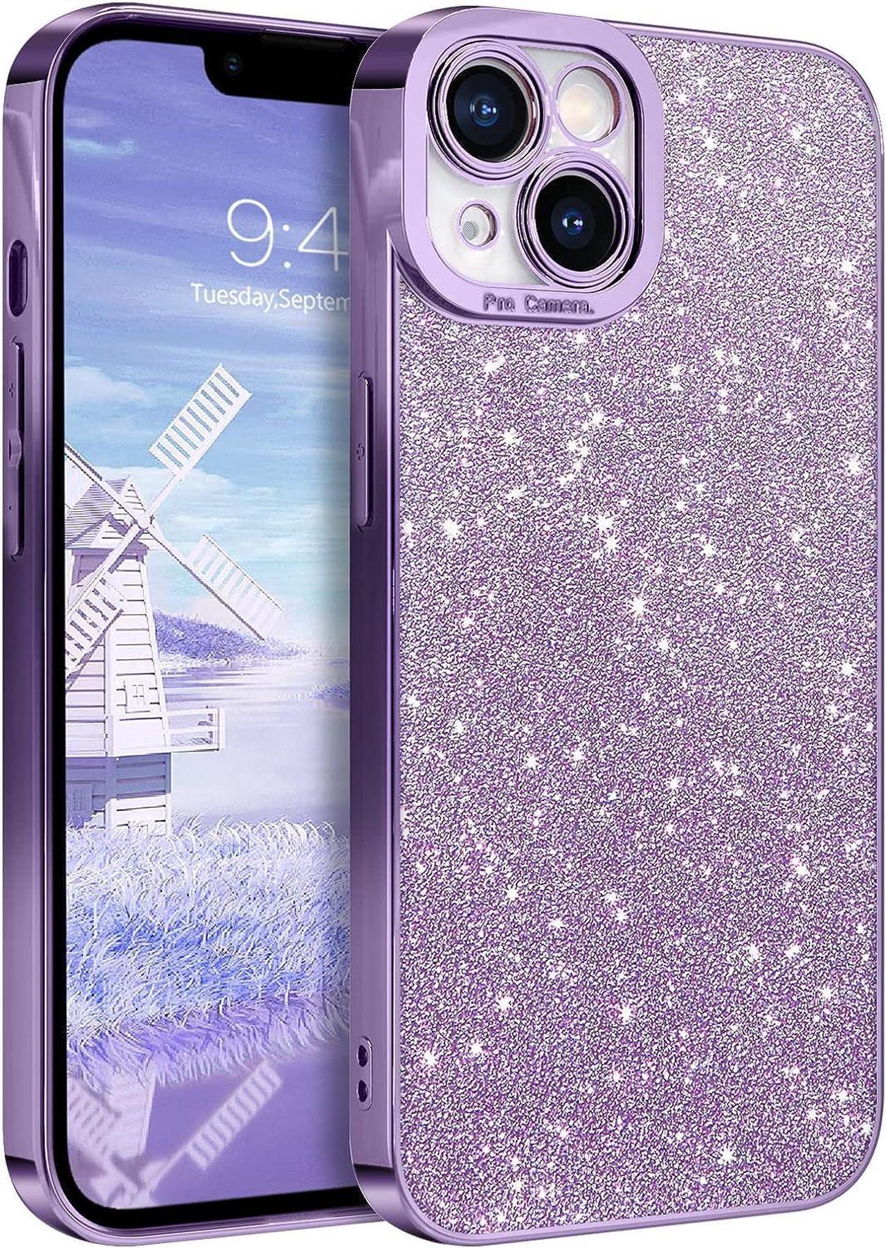 Case for iPhone 13, Slim Fit Clear Case + Glitter Bling Sparkly Paper Piece 2-Layer Women Girls Girly Soft Shockproof Protective Phone Cases Cover for iPhone 13 6.1 Inch (2021), Purple