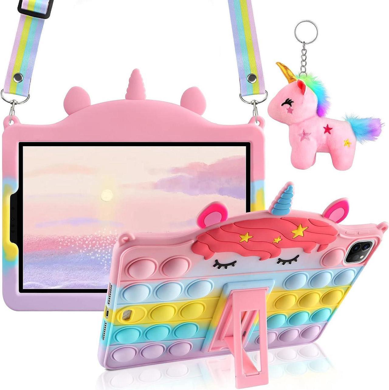 for iPad Pro 11 Inch Case 2022/2021/2020/2018 4th 3rd 2nd Gen with Kickstand Lanyard Keychain Silicone Fidget Bubble Case for Girls Women Cute Pop Protective Tablet Cover for iPad Pro 11 inch