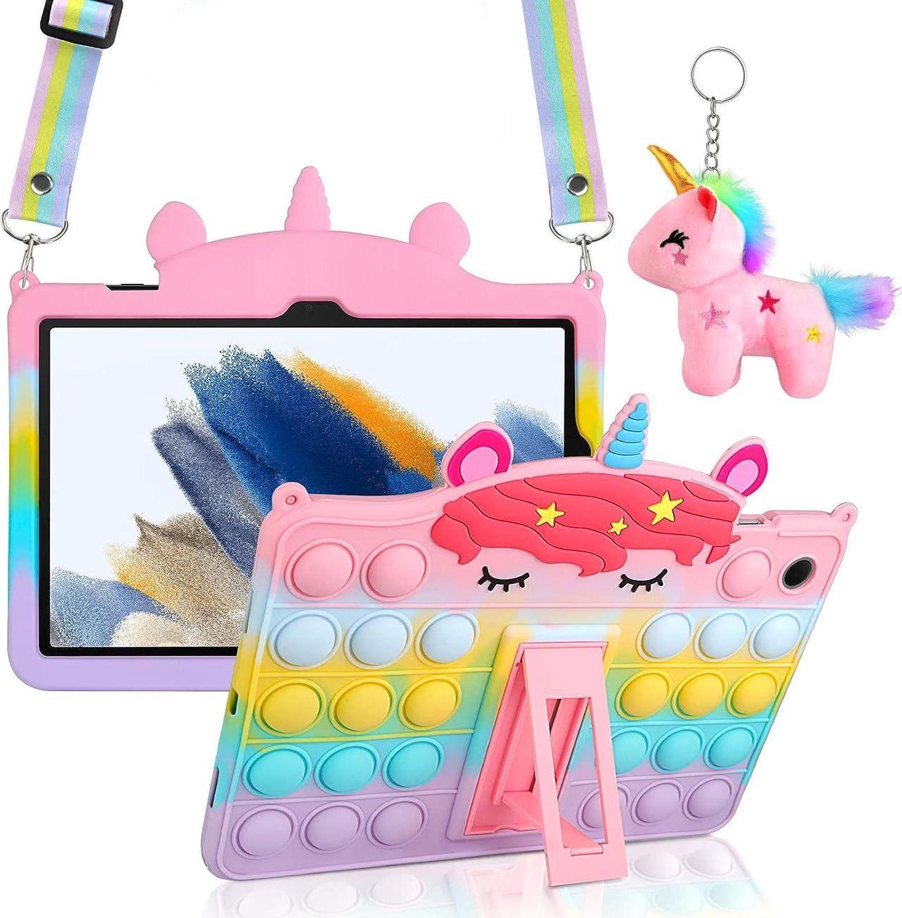 for Samsung Galaxy Tab A8 10.5 Case with Kickstand Lanyard Keychain Silicone Fidget Bubble Case for Girls Women Cute Pop Protective Tablet Cover for Galaxy Tab A8 10.5 Inch SM-X200/X205/X207