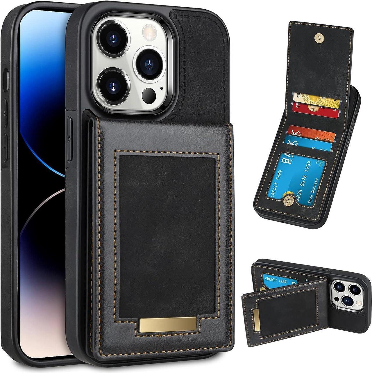 for iPhone 14 Pro Case, Wallet Case for iPhone 14 Pro with Card Holder Zipper Purse Wristlet Strap Kickstand for Women Men Flip PU Leather Magnetic Clasp Cases for iPhone 14 Pro 6.1 Inch Black