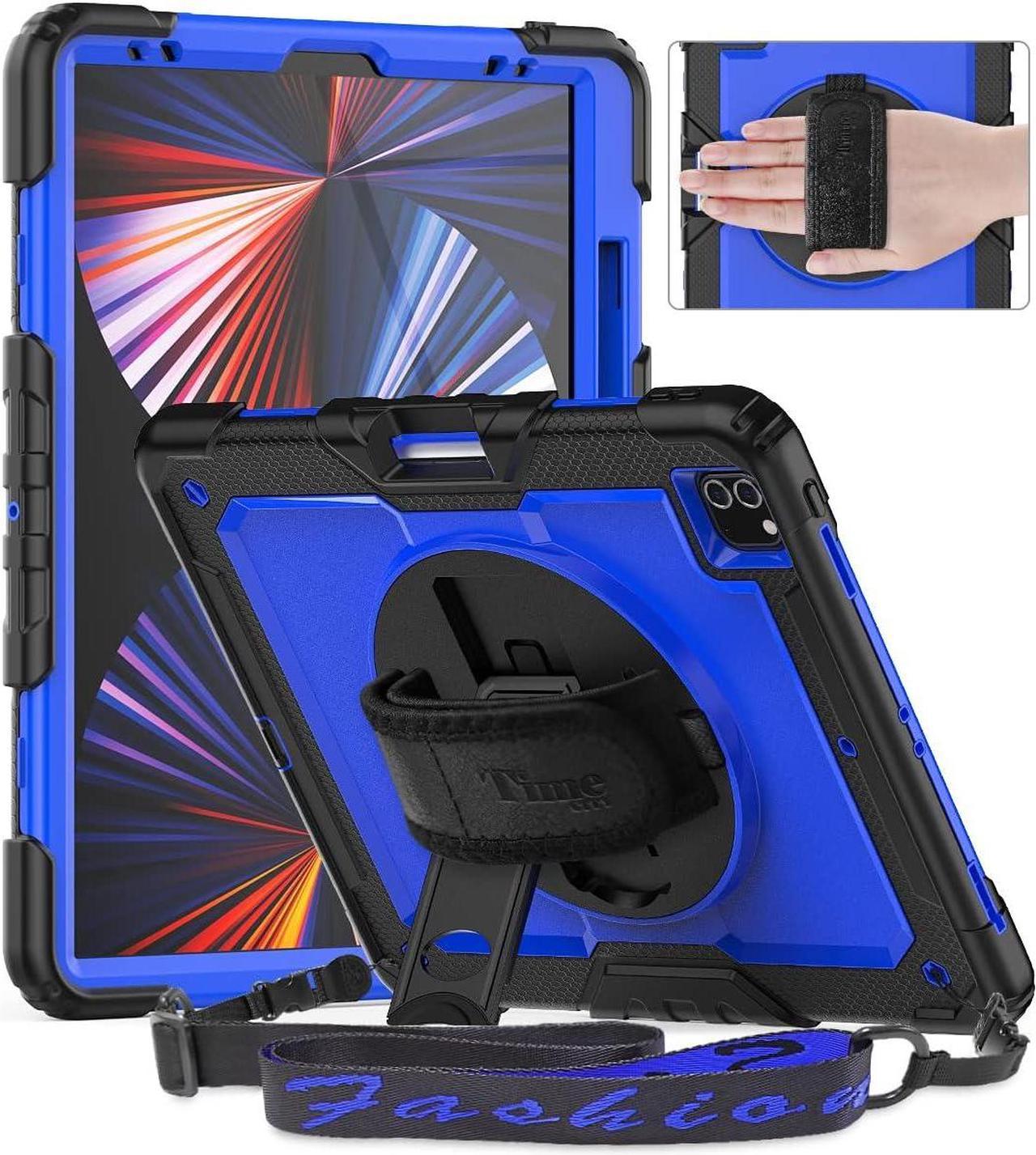 iPad Pro 12.9 Case (iPad Pro 12.9 Inch 3rd/ 4th/ 5th/ 6th Generation Case): with Strong Protection, Screen Protector, Hand Strap, Shoulder Strap, Rotating Stand, Pencil Holder - Dark Blue