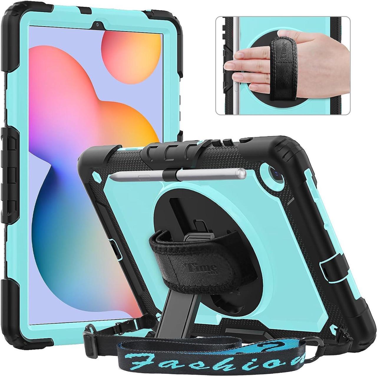 Case for Samsung Galaxy Tab S6 Lite 10.4" 2020/2022 (SM-P610/ P615/ P613/ P619), with Pen Holder Built-in Screen Protector&360 Degree Swivel Stand&Hand Strap&Shoulder Strap - Light Blue