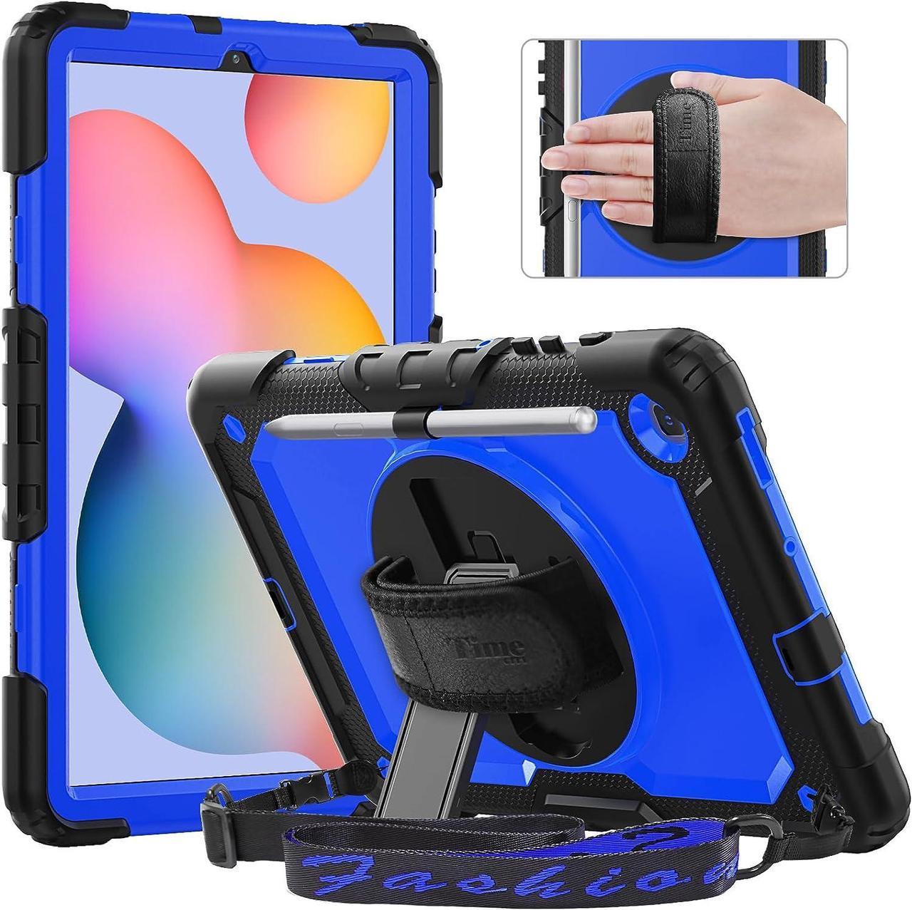 Case for Samsung Galaxy Tab S6 Lite 10.4" 2020/2022 (SM-P610/ P615/ P613/ P619), Case with Pen Holder Built-in Screen Protector&360 Degree Swivel Stand&Hand Strap&Shoulder Strap- Dark Blue