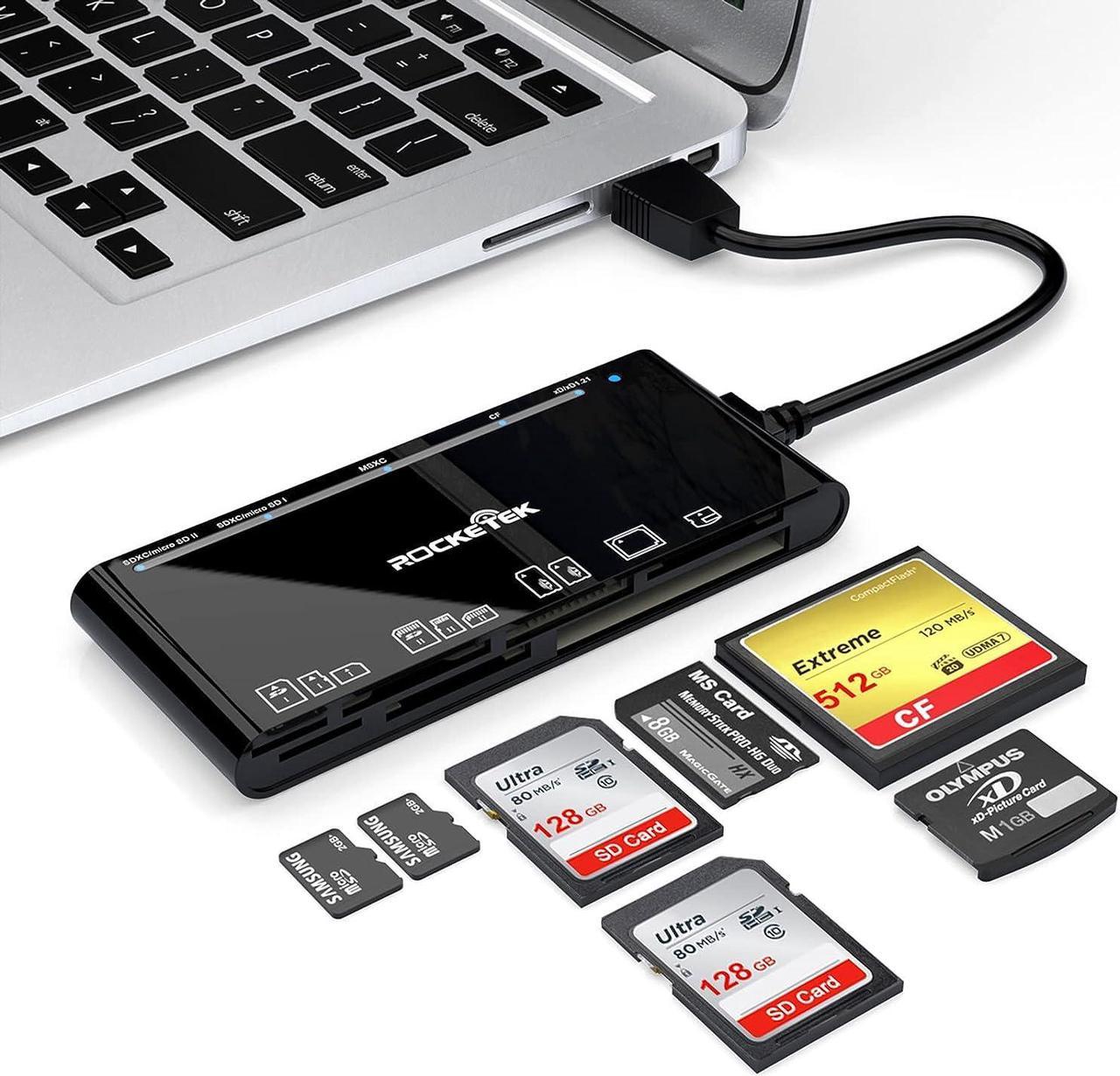 SD Card Reader 7 in 1 Multi USB3.0 Card Reader for SD/TF/CF/Micro SD/XD/MS Memory Card Reader/Writer/Hub for SD SDXC SDHC CF CFI TF Micro SD Micro SDXC MS MMC XD UHS-I Card for Windows/Mac OS/Chrome