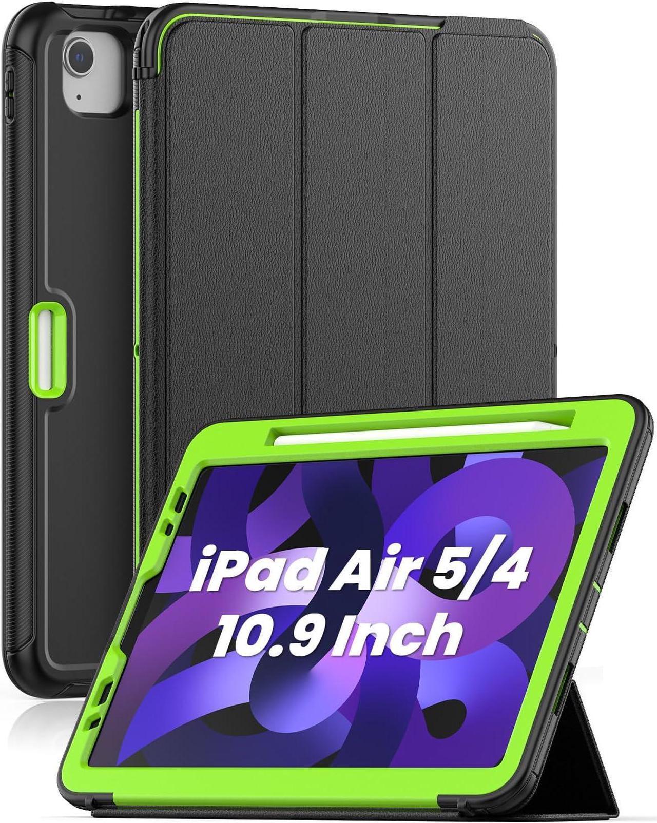 iPad Air 5th/4th Generation Case 10.9 Inch 2022/2020, Sturdy Heavy Duty Shockproof Protection Folio Stand Case with Smart Cover Auto Sleep/Wake for iPad Air 5/ Air 4, Green