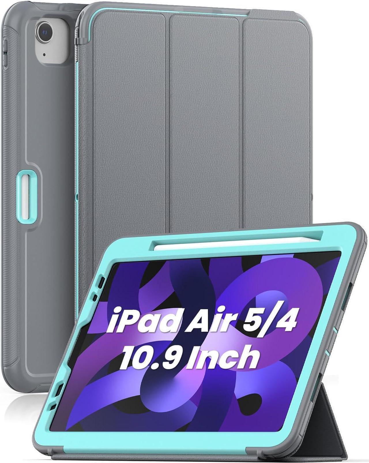 iPad Air 5th/4th Generation Case 10.9 Inch 2022/2020, Sturdy Heavy Duty Shockproof Protection Folio Stand Case with Smart Cover Auto Sleep/Wake for iPad Air 5/ Air 4 10.9 Inch, Grey/Blue