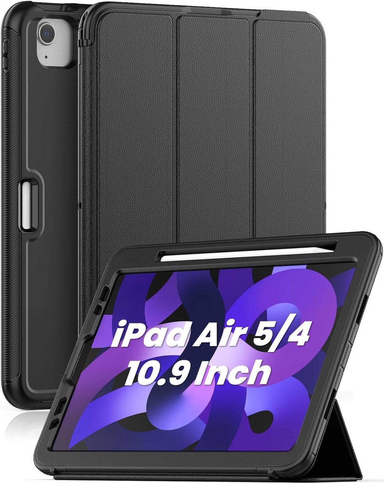 iPad Air 5th/4th Generation Case 10.9 Inch 2022/2020, Sturdy Heavy Duty Shockproof Protection Folio Stand Case with Smart Cover Auto Sleep/Wake for iPad Air 5/ Air 4 10.9 Inch, Black