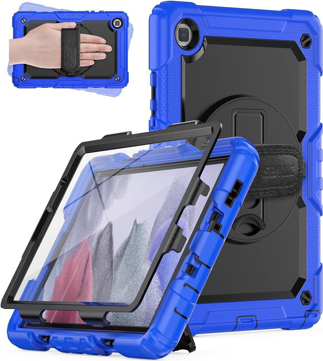 for Samsung Galaxy Tab A7 Lite Case 8.7" (SM-T220/ T225/ T227), Sturdy Shockproof Full-Body Protective Case with Screen Protector, 360° Rotating Stand, Hand/Shoulder Strap, Blue