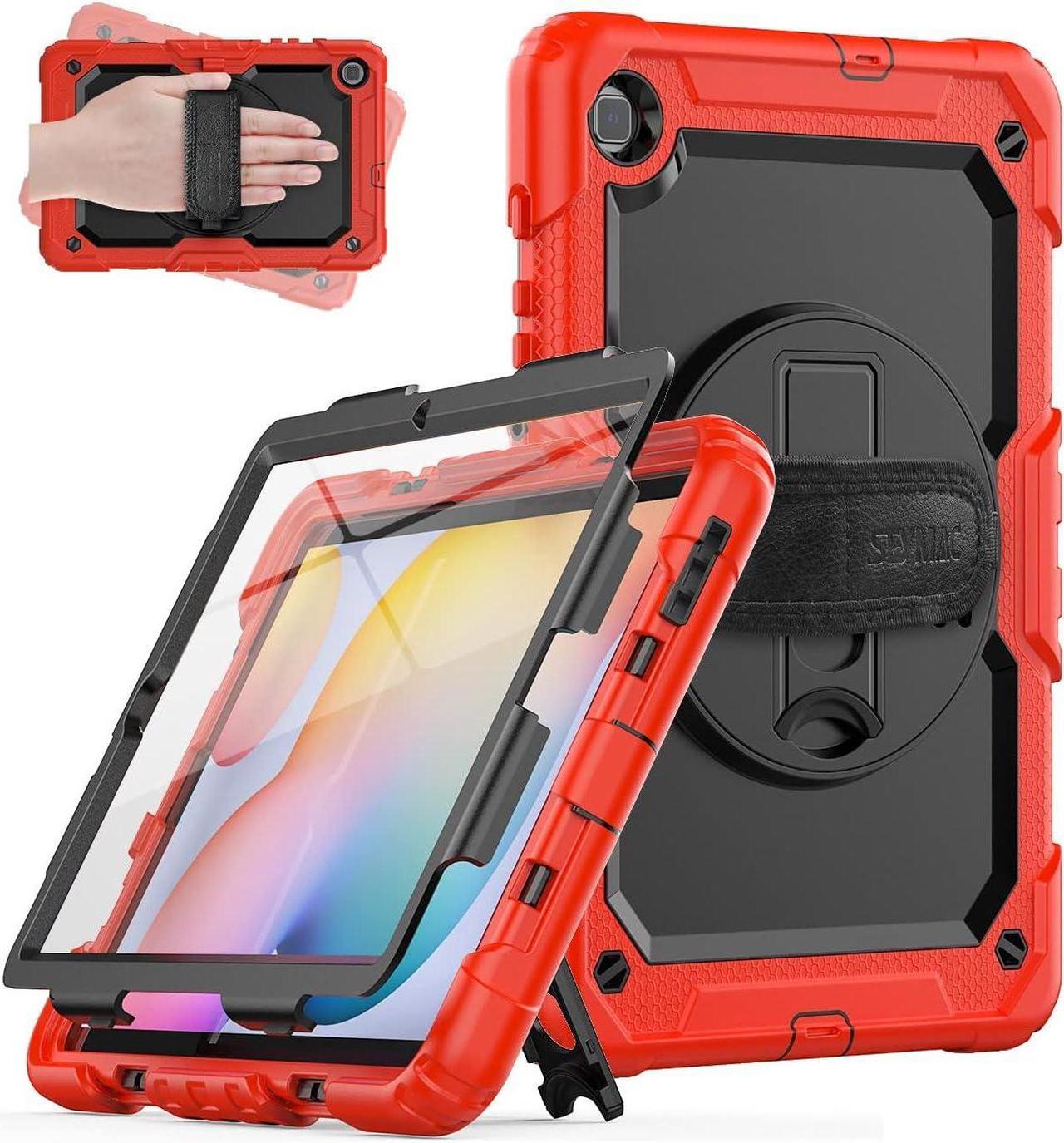 Case for Samsung Galaxy Tab S6 Lite Case 10.4'' (SM-P610/P615/P613), Sturdy Duty Full-Body Shockproof Protective Case with Screen Protector, Rotating Stand, Hand/Shoulder Strap, Red