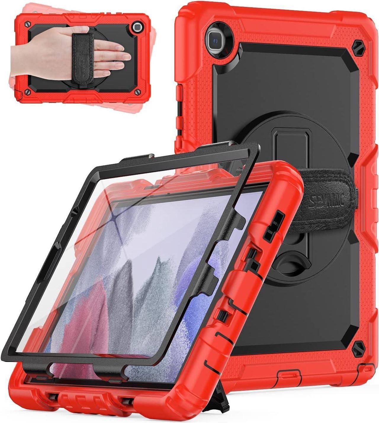 for Samsung Galaxy Tab A7 Lite Case 8.7 Inch (SM-T220/ T225/ T227), Sturdy Heavy Duty Shockproof Protective Case with Screen Protector, 360° Rotating Stand, Hand/Shoulder Strap, Red