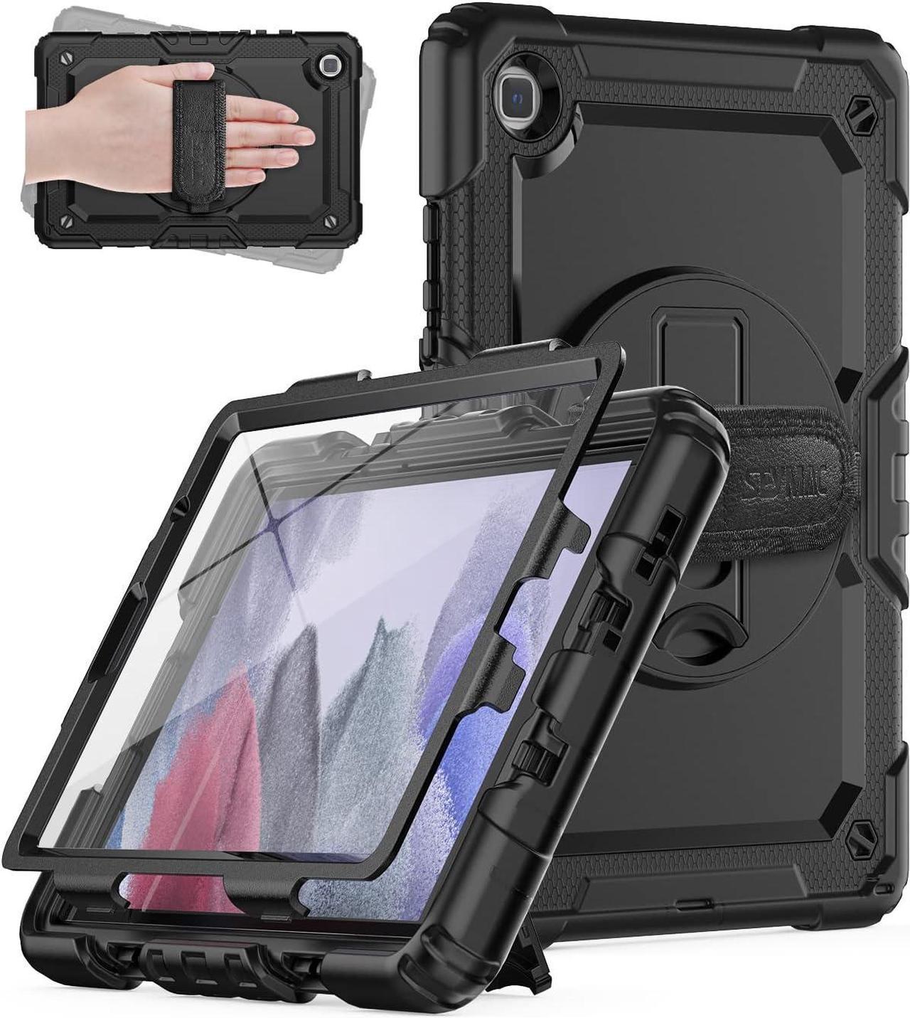 for Samsung Galaxy Tab A7 Lite Case 8.7" (SM-T220/ T225/ T227), Heavy Duty Full-Body Shockproof Protective Case with Screen Protector, Rotating Stand, Hand/Shoulder Strap for Tab A7 Lite, Black