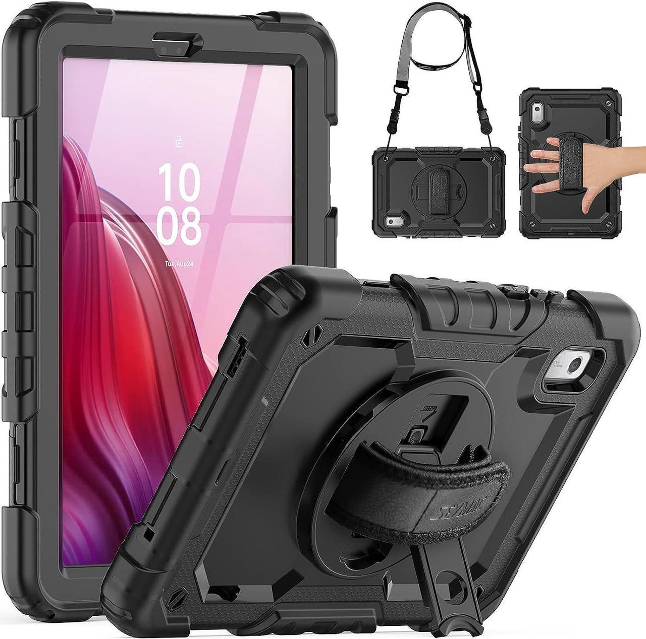 Case for Lenovo Tab M9 Case 9" 2023 (Model: TB-310FU), Full-Body Shockproof Heavy Duty Protection Case with Screen Protector, Rotating Stand/Handle/Shoulder Strap for Lenovo Tab M9, Black