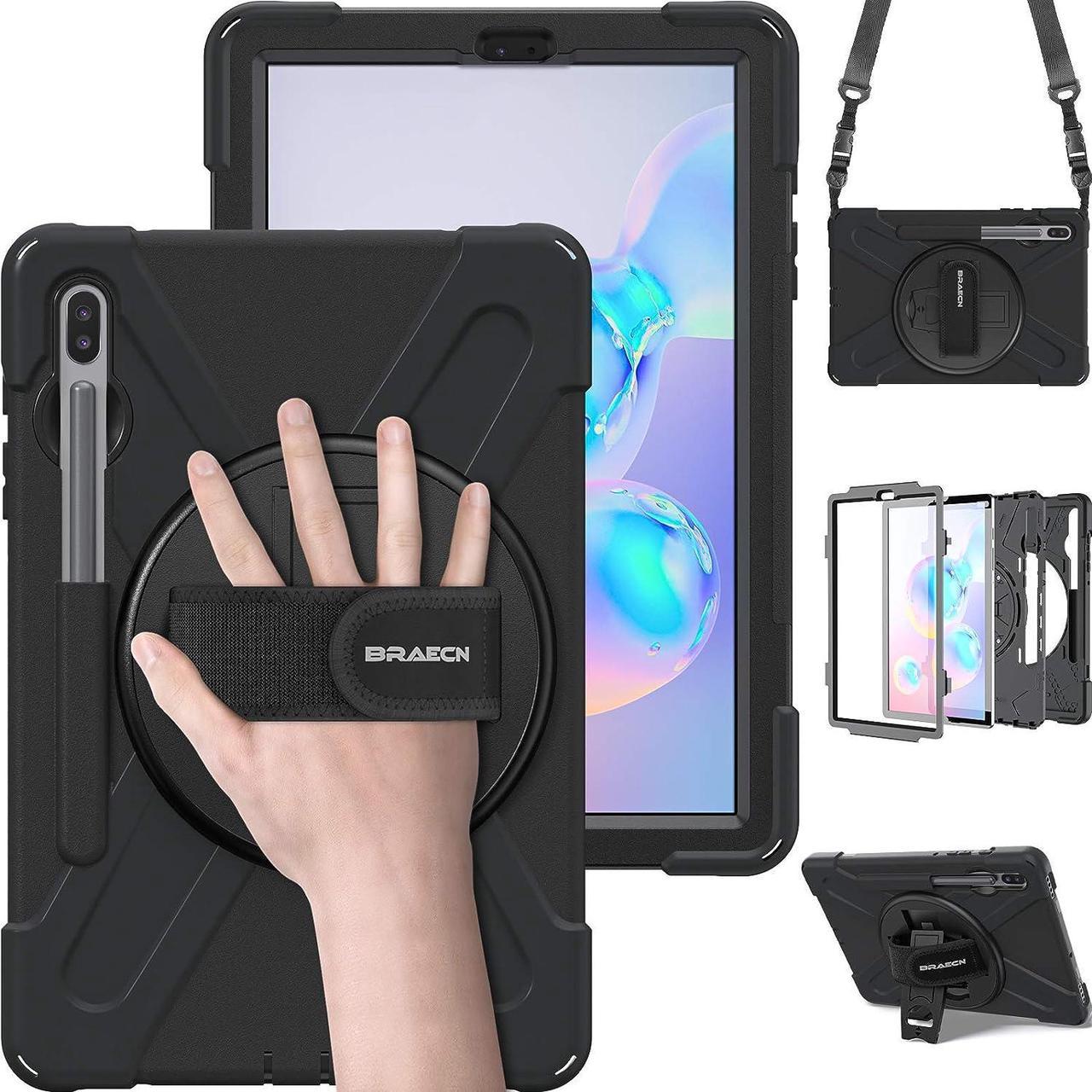 Galaxy Tab S6 Case,[Support S Pen Wireless Charging] Hybrid Heavy Duty Shockproof Case with Pen Holder,Hand Strap,Shoulder Strap,Kickstand for Galaxy Tab S6 10.5 2019 SM-T860/T865/T867-Black