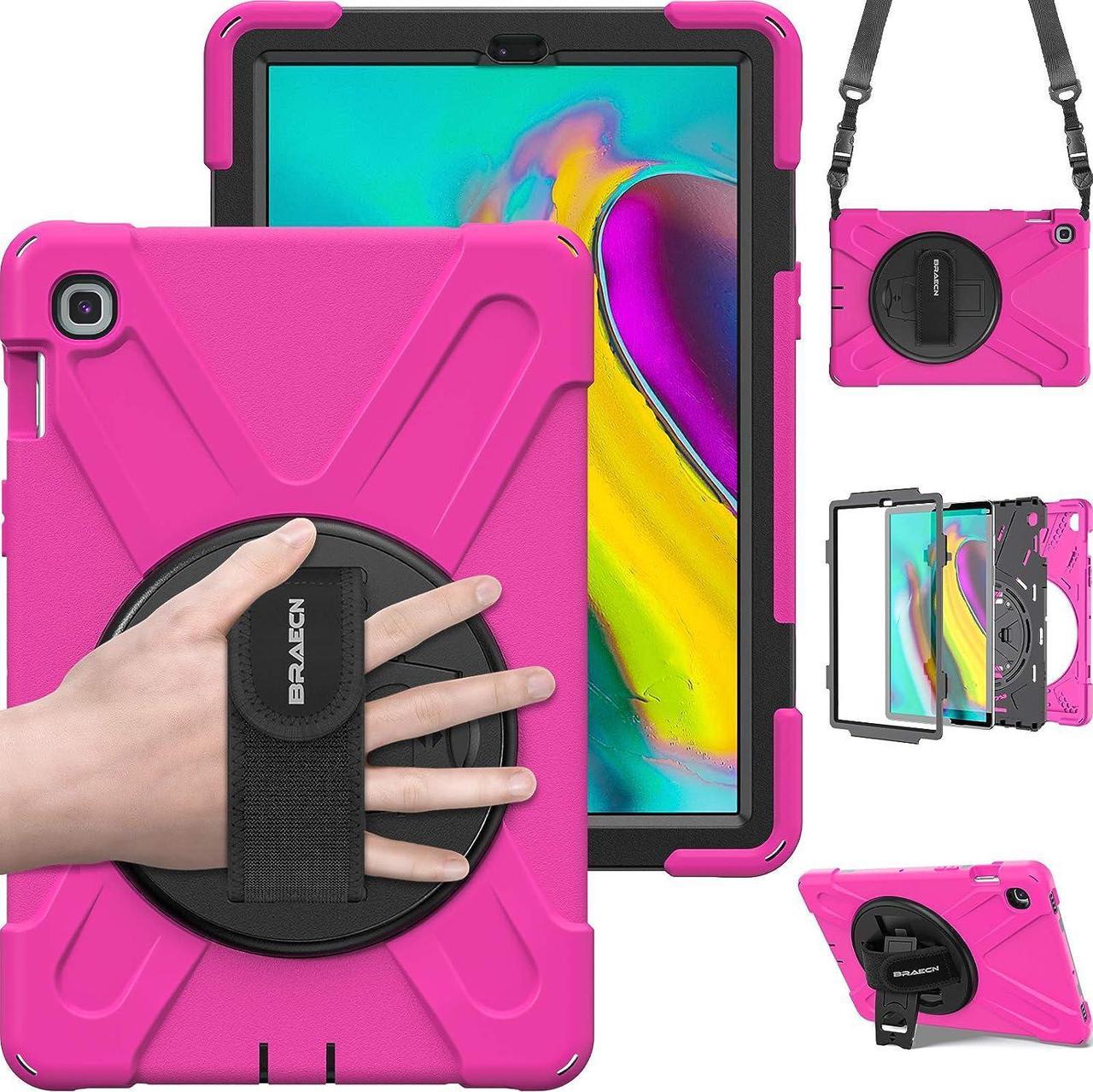 Case for Samsung Galaxy Tab S5e 10.5 Inch 2019 Tablet(SM-T720/T725/T727), Hybrid Rugged Shockproof Silicone Cover for Kids,Students with Hand Strap,Built-in Stand and Shoulder Strap(Rose)