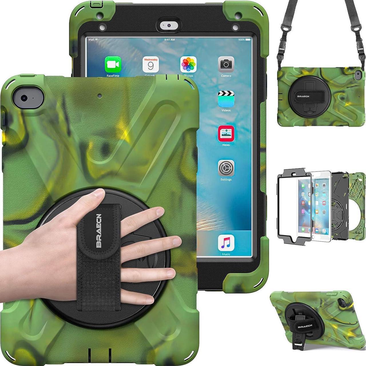 Mini5 iPad Case,iPad Mini 4 Case [Rugged/Shockproof] Drop Resistance Cover Case w/ 360 Degree Rotation Kickstand/Hand strap/Adjustable Shoulder Strap For Apple iPad Mini4th/5th Case(Camouflage)