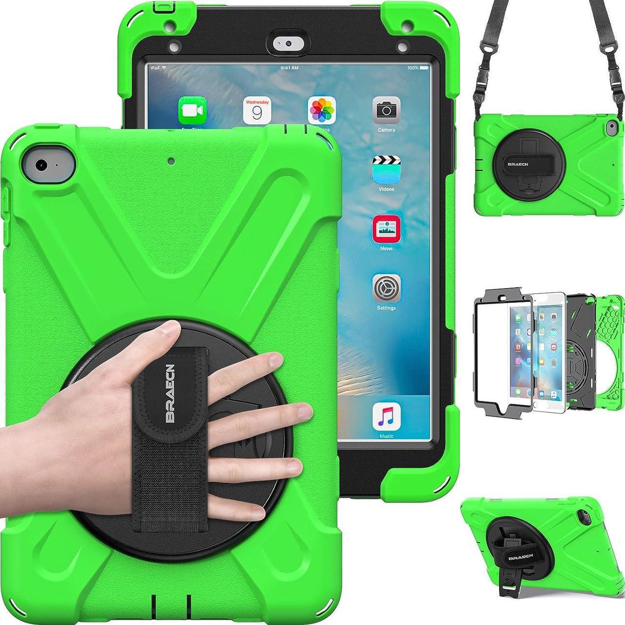 iPad Mini4 Shockproof Case,iPad Mini 5 Case,Three Layer Drop Protection Rugged Protective Heavy Duty Case with 360 Degree Swivel Stand/Hand Strap/Shoulder Strap Fit iPad Mini 4/5 Case(Green)