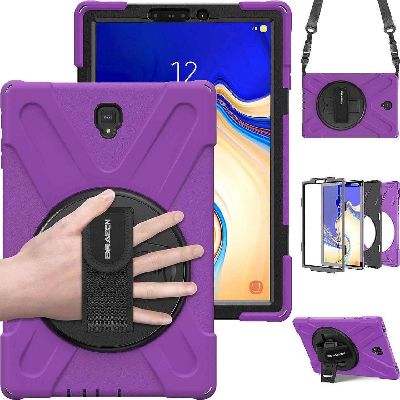 Galaxy Tab S4 10.5 Tablet Case,  Three Layer Hybrid Shock-Proof Case with 360 Degree Rotating Kickstand,Hand Strap,Shoulder Strap for Samsung Galaxy Tab S4 SM-T837/T835/T830 Tablet (Purple)