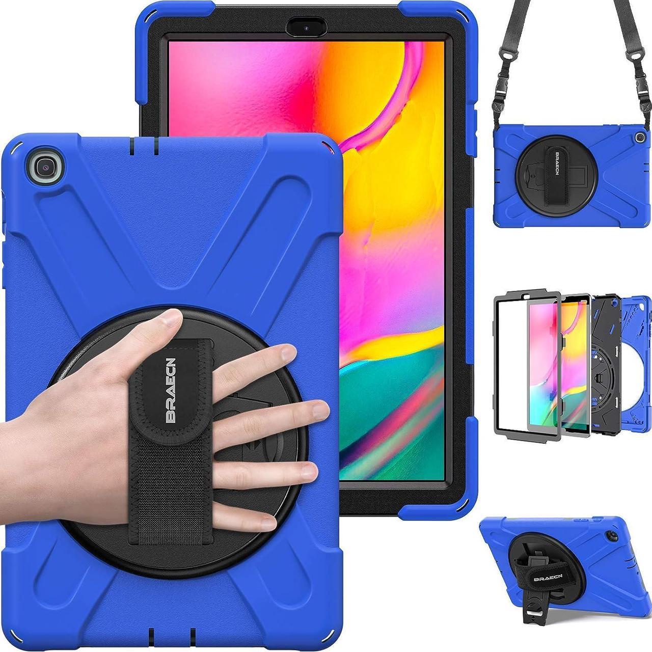 Galaxy Tab A 10.1 Case SM-T510/SM-T515,  [Adjustable Hand Strap] [Rotating Stand] [Attachable Shoulder Strap] Heavy Duty Drop Protection Rugged Case for Samsung Tab A 10.1 Inch 2019 Model -Blue