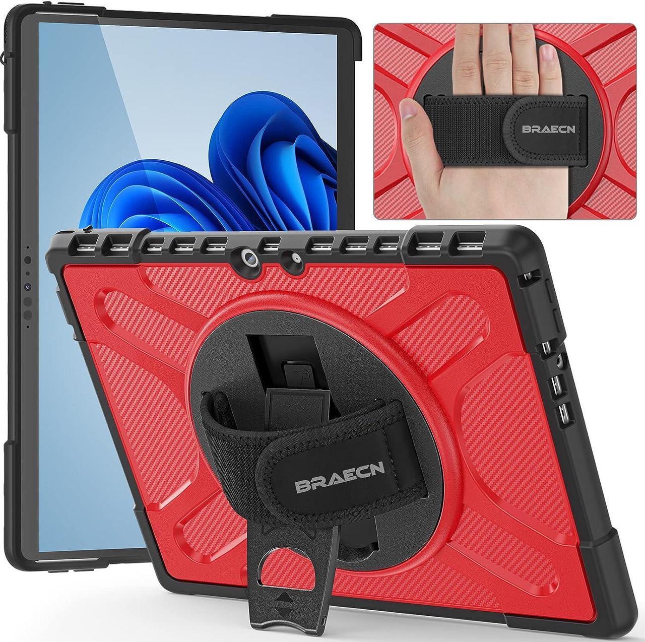 Surface Pro 8 13 Inch Case 2021, Rugged with 360 Degree Rotating Stand/Hand Strap & Reserved Keyboard Adsorption Interface for Microsoft Surface Pro 8 -Red