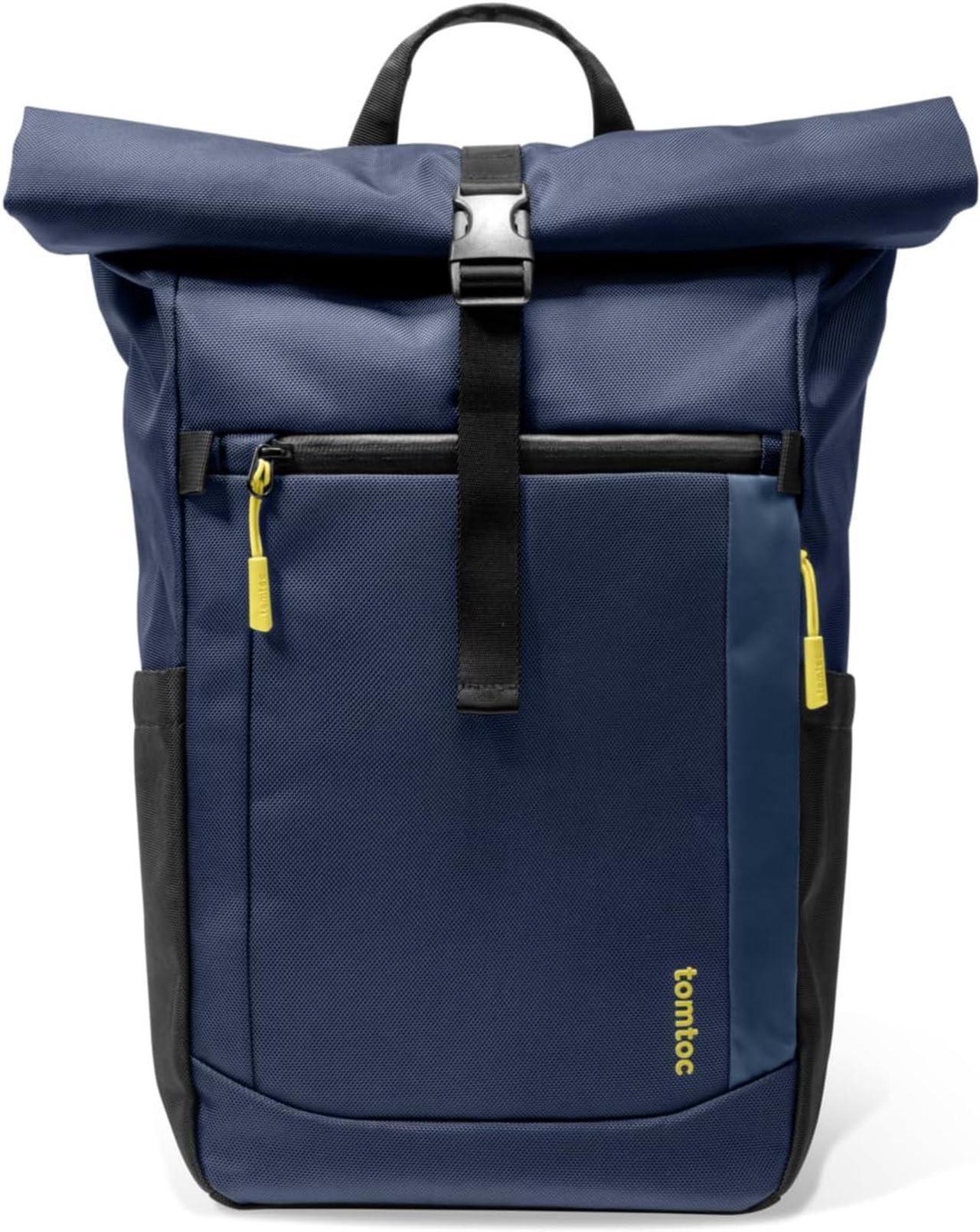 tomtoc Roll Top Laptop Backpack, Lightweight, Water-Resistant Travel Commute Casual Daypack for 13-16 inch MacBook, Universal 15.6 Laptop, Large Capacity Adjustable 17L-23L, Dark Blue