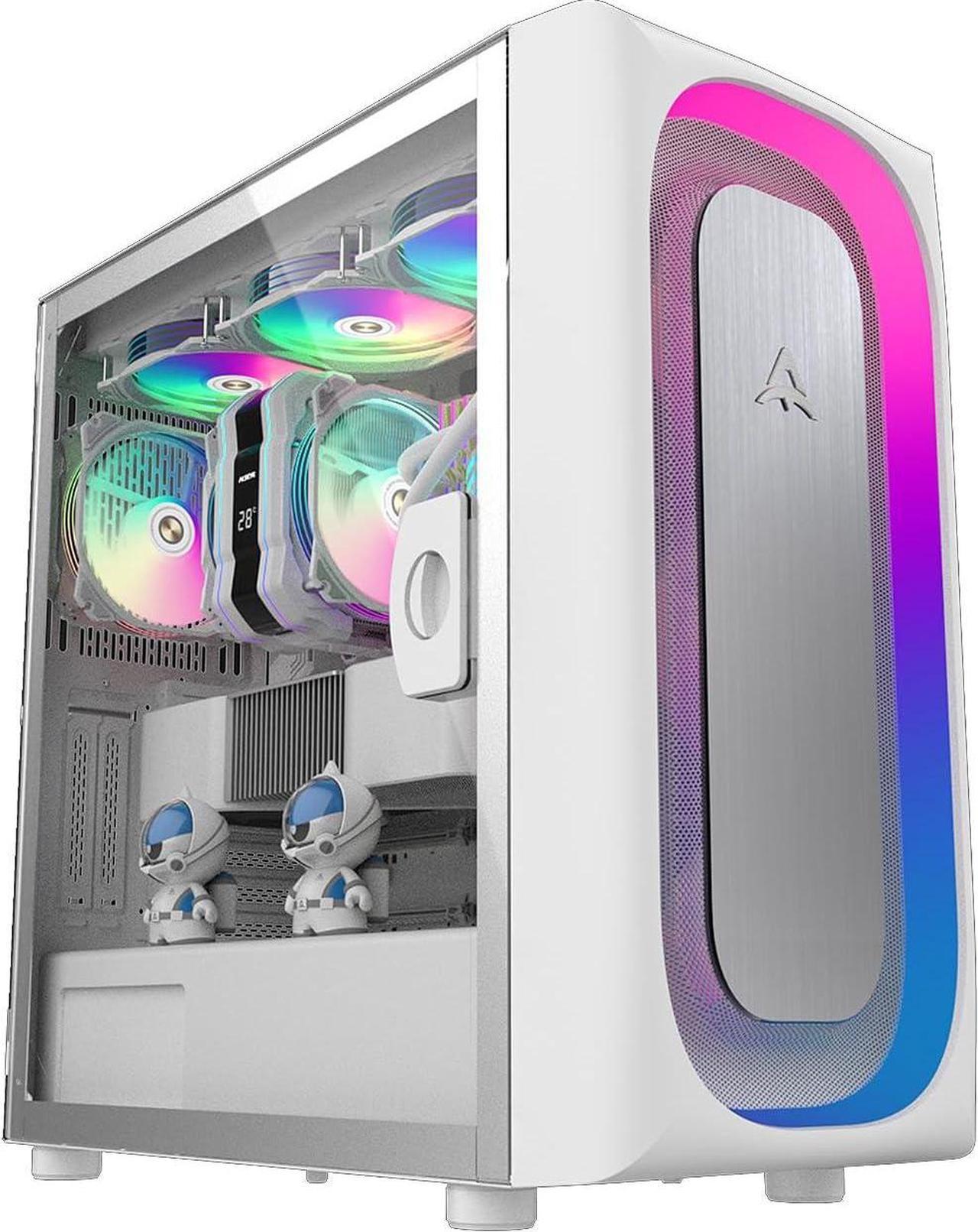 ALSEYE Ai-Pro White ARGB Mid-Tower E-ATX PC Gaming Case, Pre-Installed a Halo-Pro ARGB Fan, USB 3.0 Type-C Ports Contained