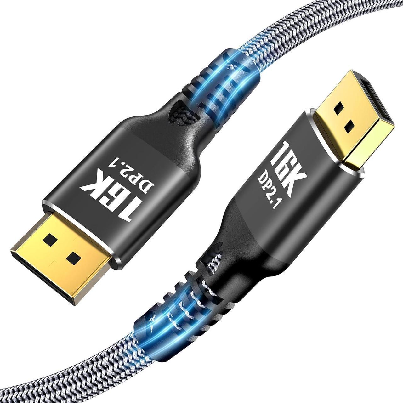 CABLEDECONN 16K Displayport Cable 2.1 6.6ft, 80Gbps Display Port 2.1 Cable Support 16K@60Hz 8K@120Hz 4K@240Hz HDR,HDCP, DSC 1.2a, Dp to Dp Cable for FreeSync/G-Sync/Gaming Monitor/Graphics Card