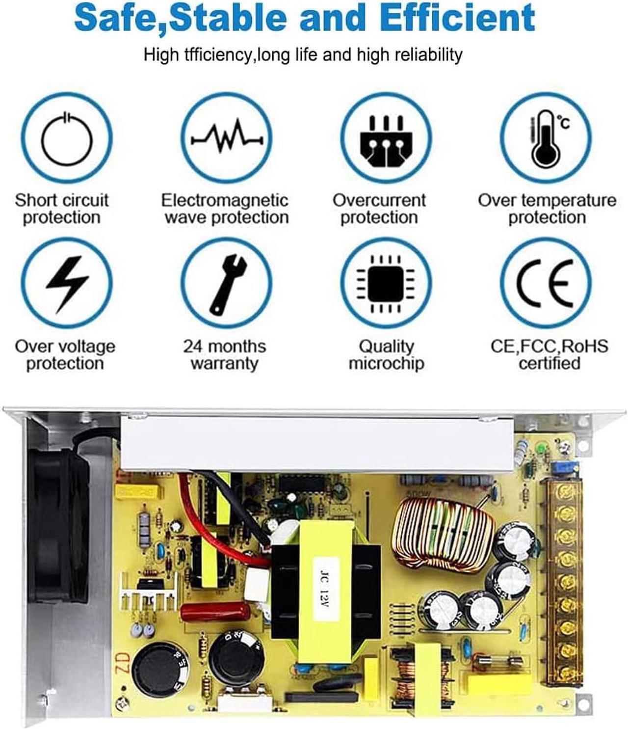 Alt view image 5 of 7 - EAGWELL 48V 1200W DC Universal Regulated Switching Power Supply, 25A, 96-130V AC to DC 48 Volt LED Driver, Converter, Transformer for LED Strip Light, CCTV, Computer Project, 3D Printer